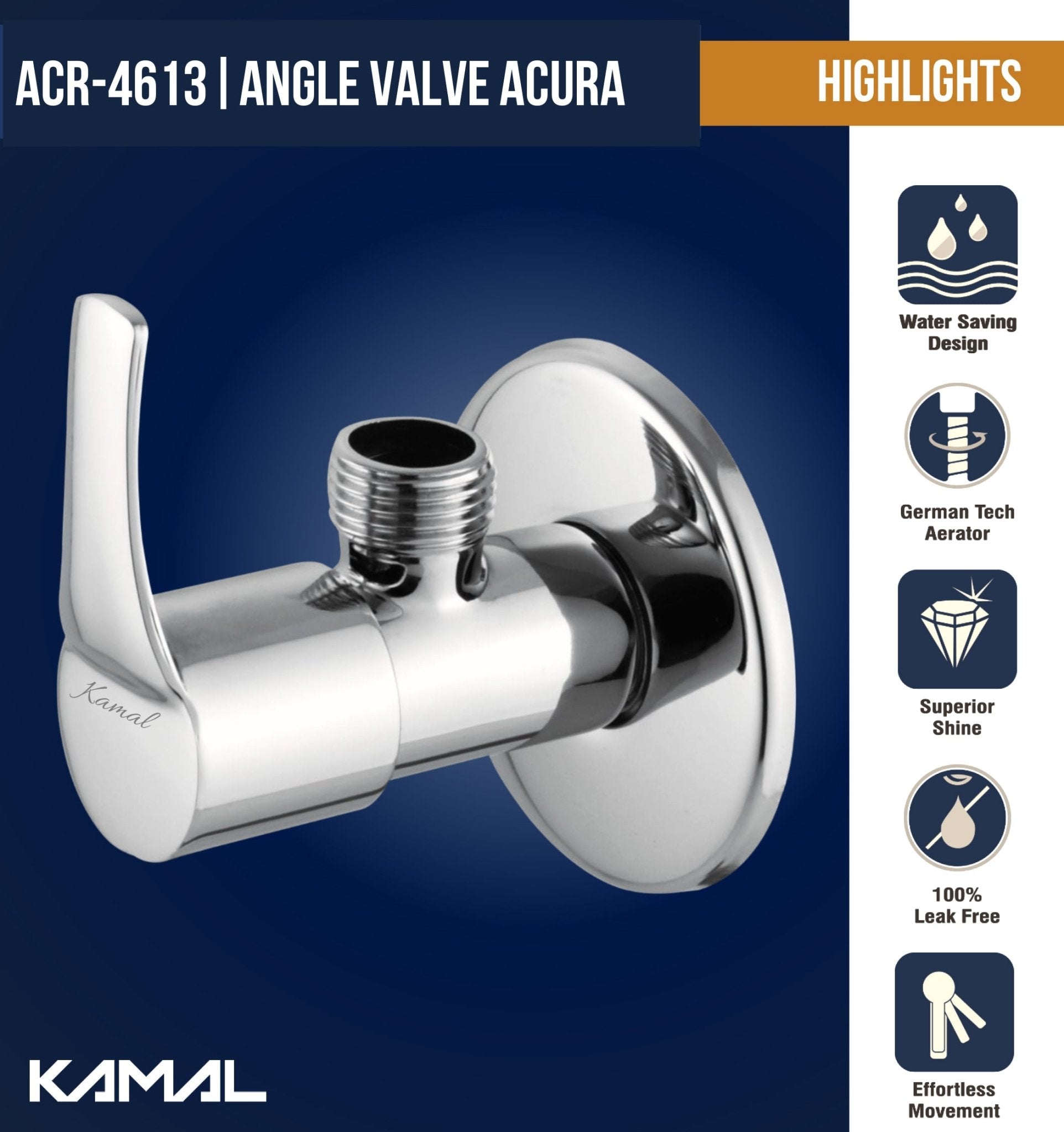 Acura Angle Valve (Full Brass) - by Kamal - Acura - Kamal Bathware