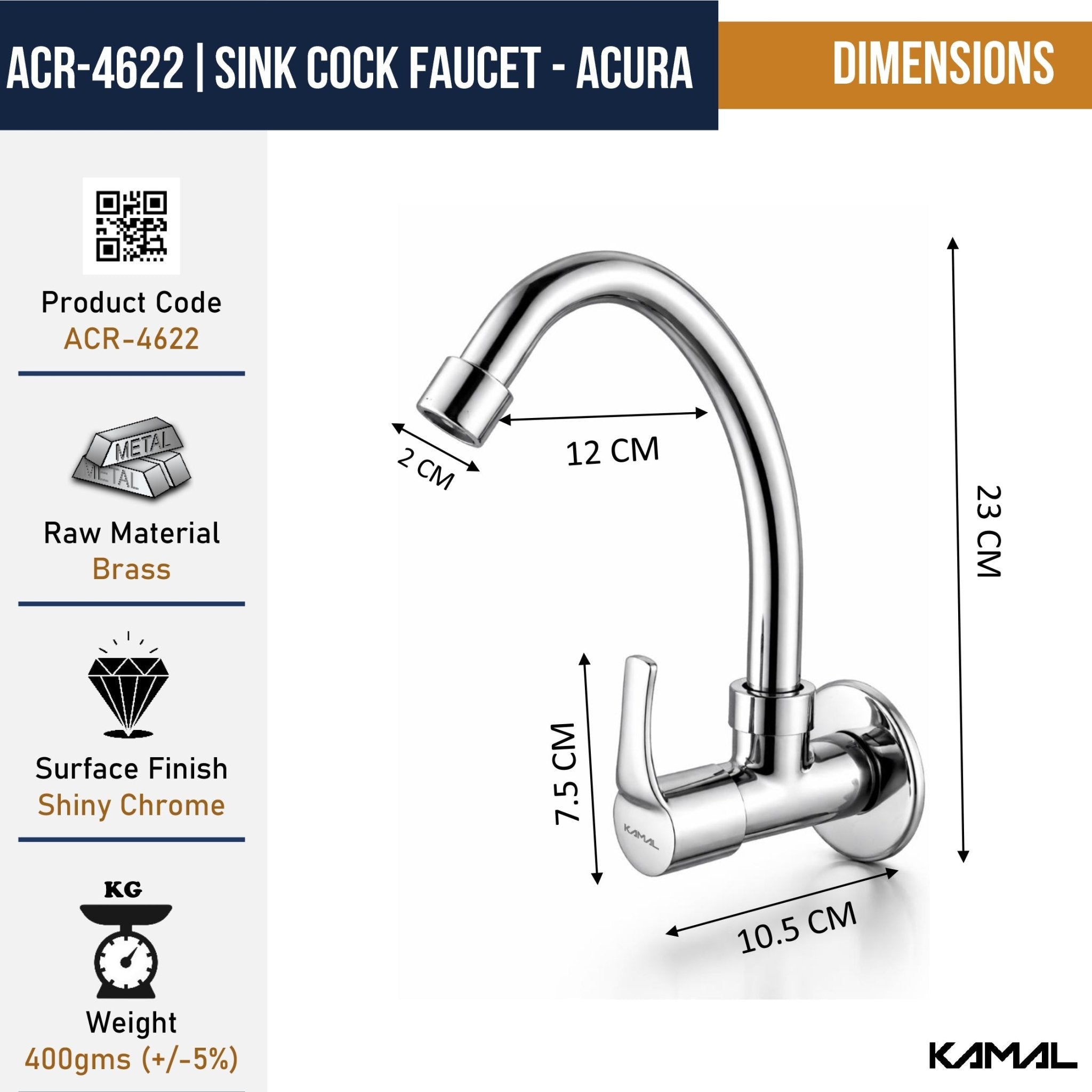 Acura Kitchen Sink Tap (Full Brass) - by Kamal - Acura - Kamal Bathware
