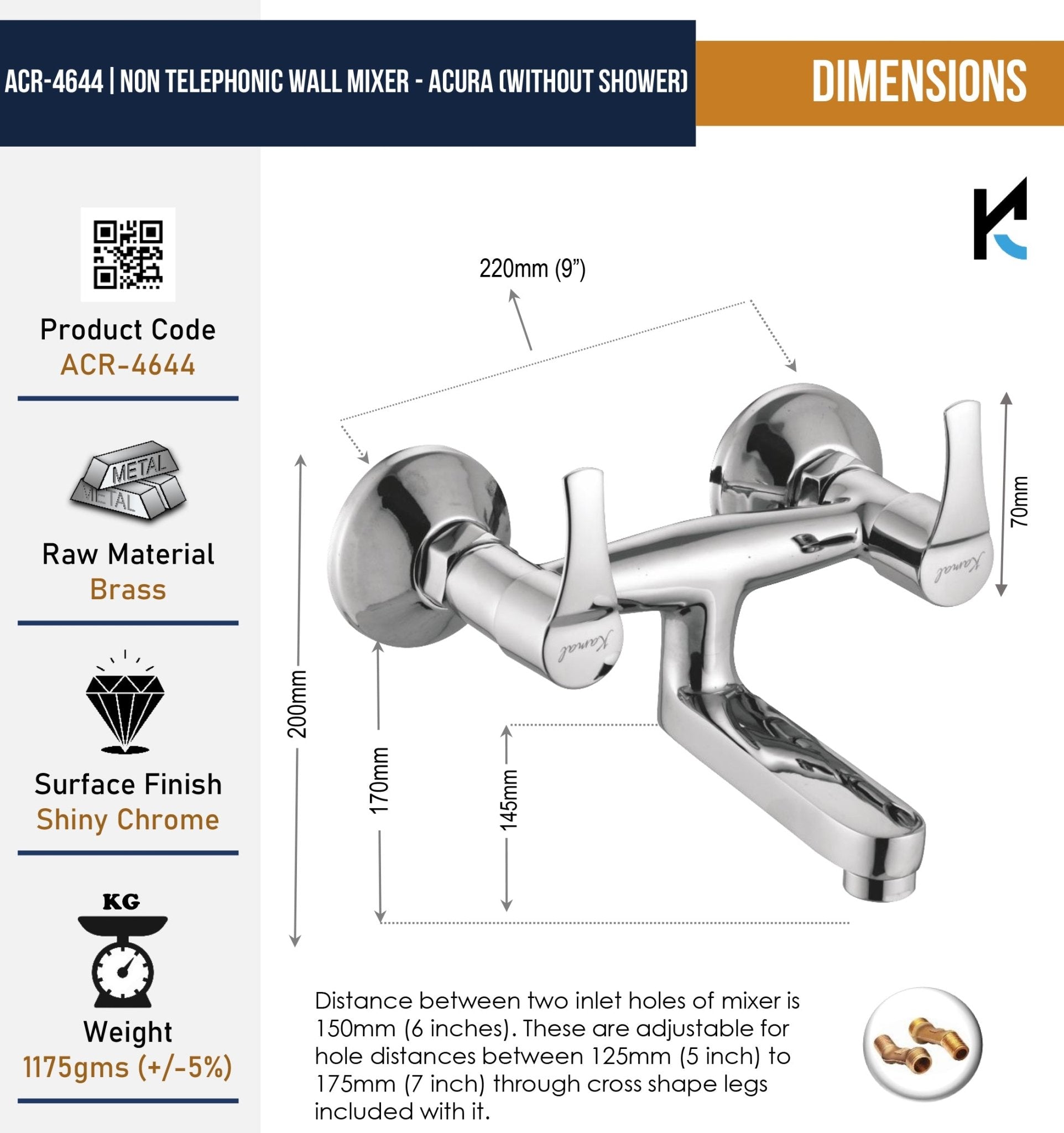 Acura Non - Telephonic Wall Mixer - by Kamal - Acura - Kamal Bathware
