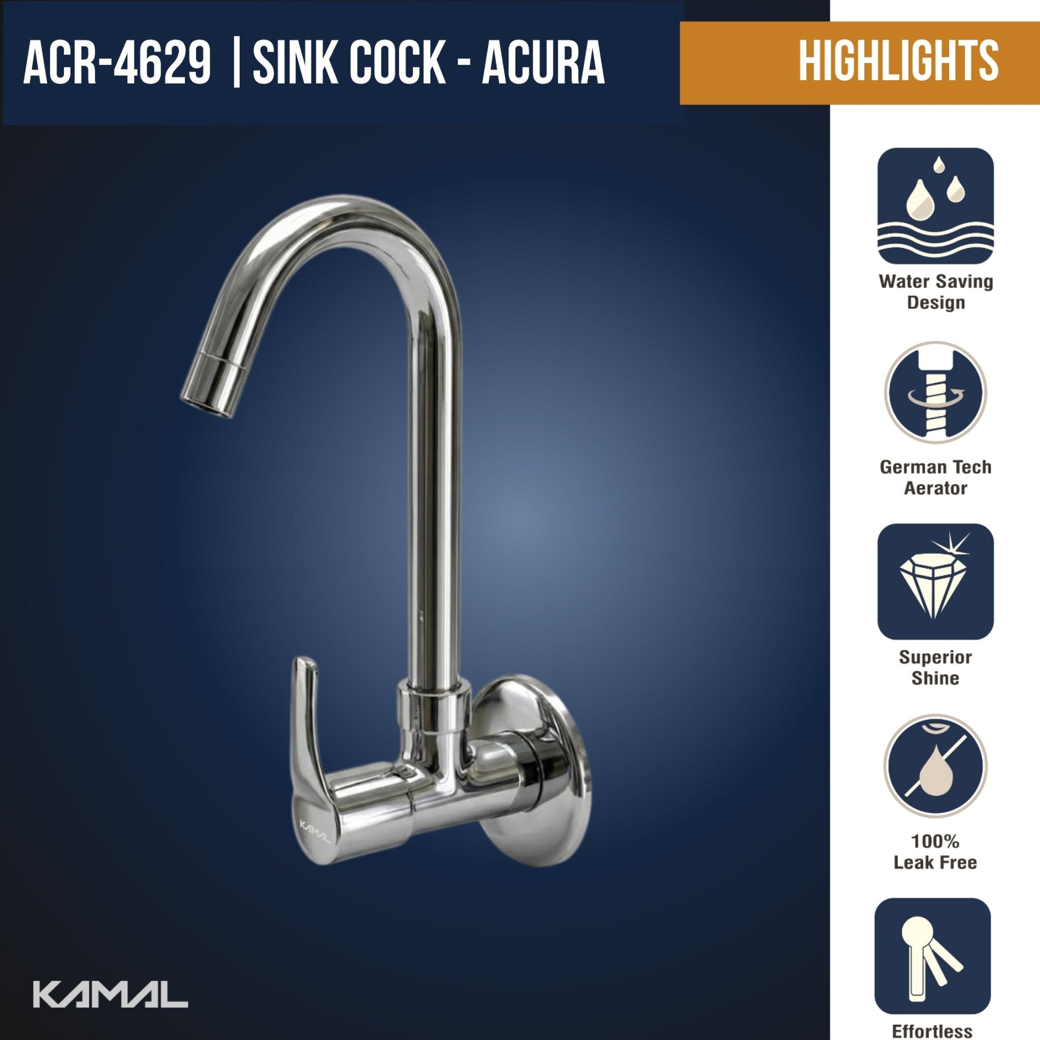 Acura Sink Tap (Full Brass) - by Kamal - Acura - Kamal Bathware