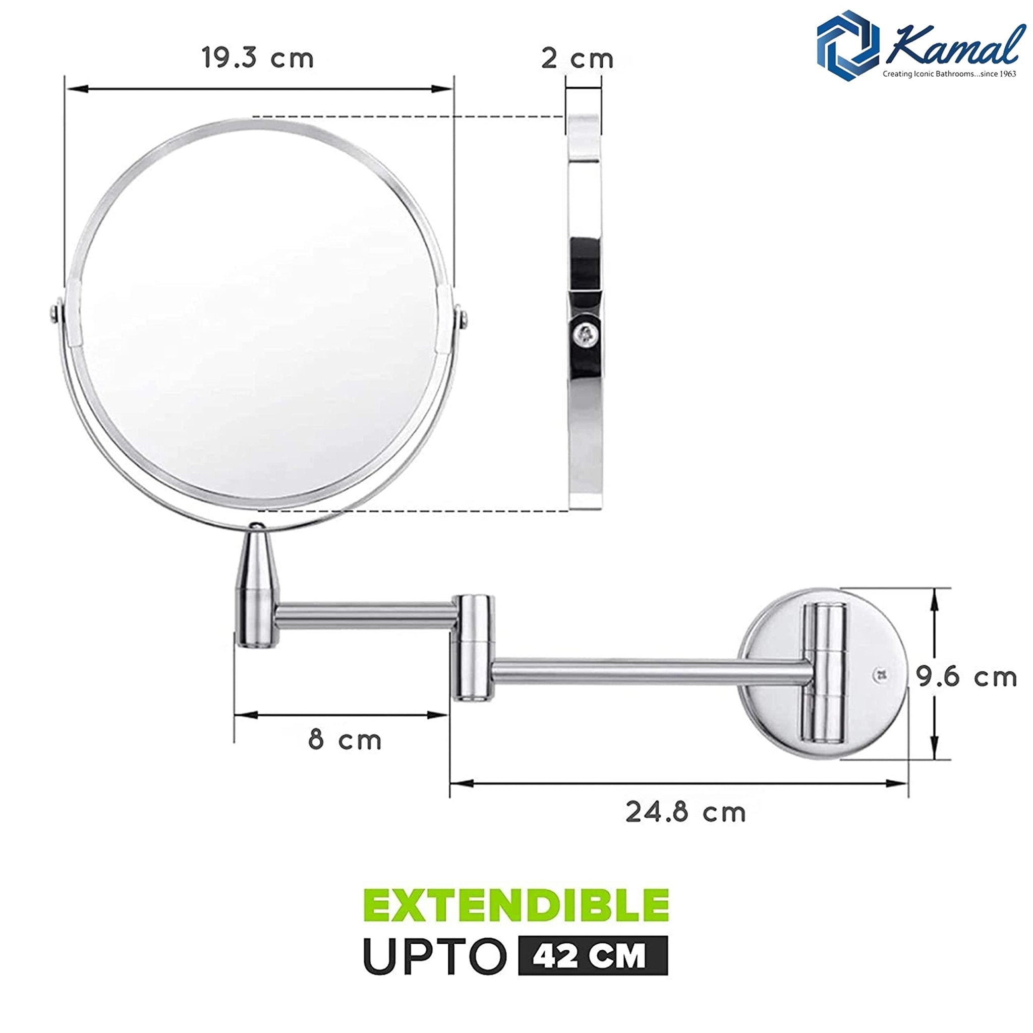 Adjustable Shaving Mirror - Kamal - Mirror - Kamal Bathware