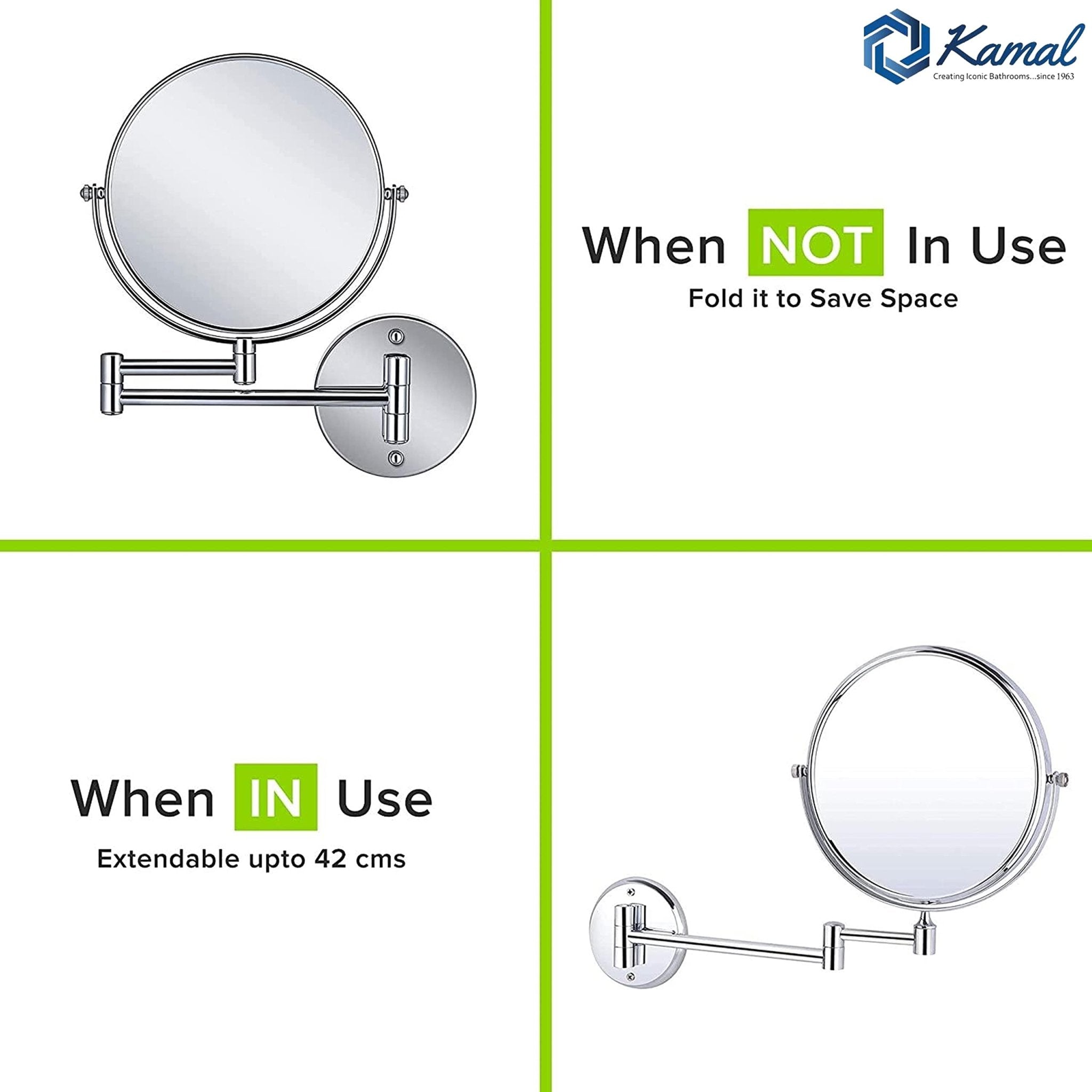 Adjustable Shaving Mirror - Kamal - Mirror - Kamal Bathware