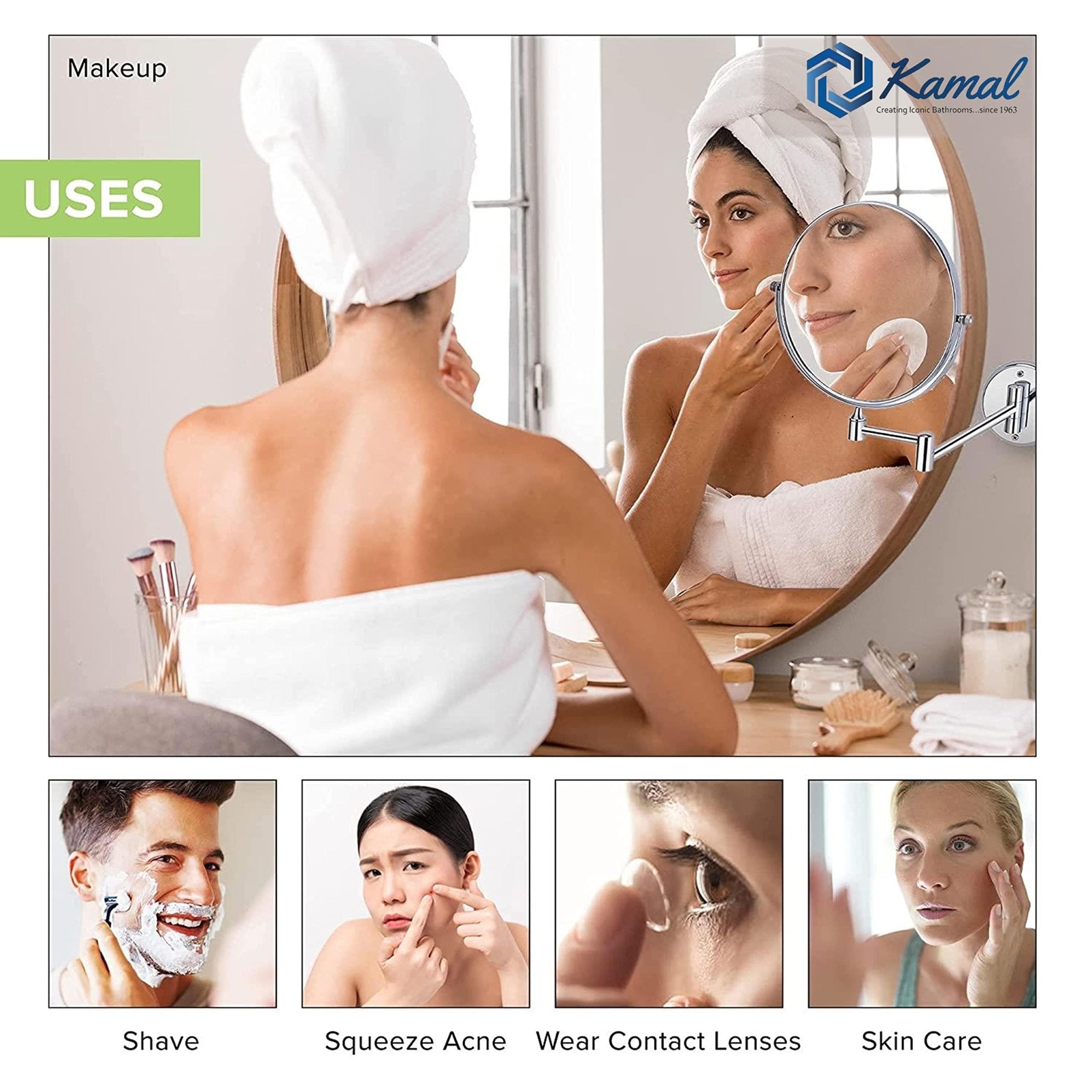Adjustable Shaving Mirror - Kamal - Mirror - Kamal Bathware