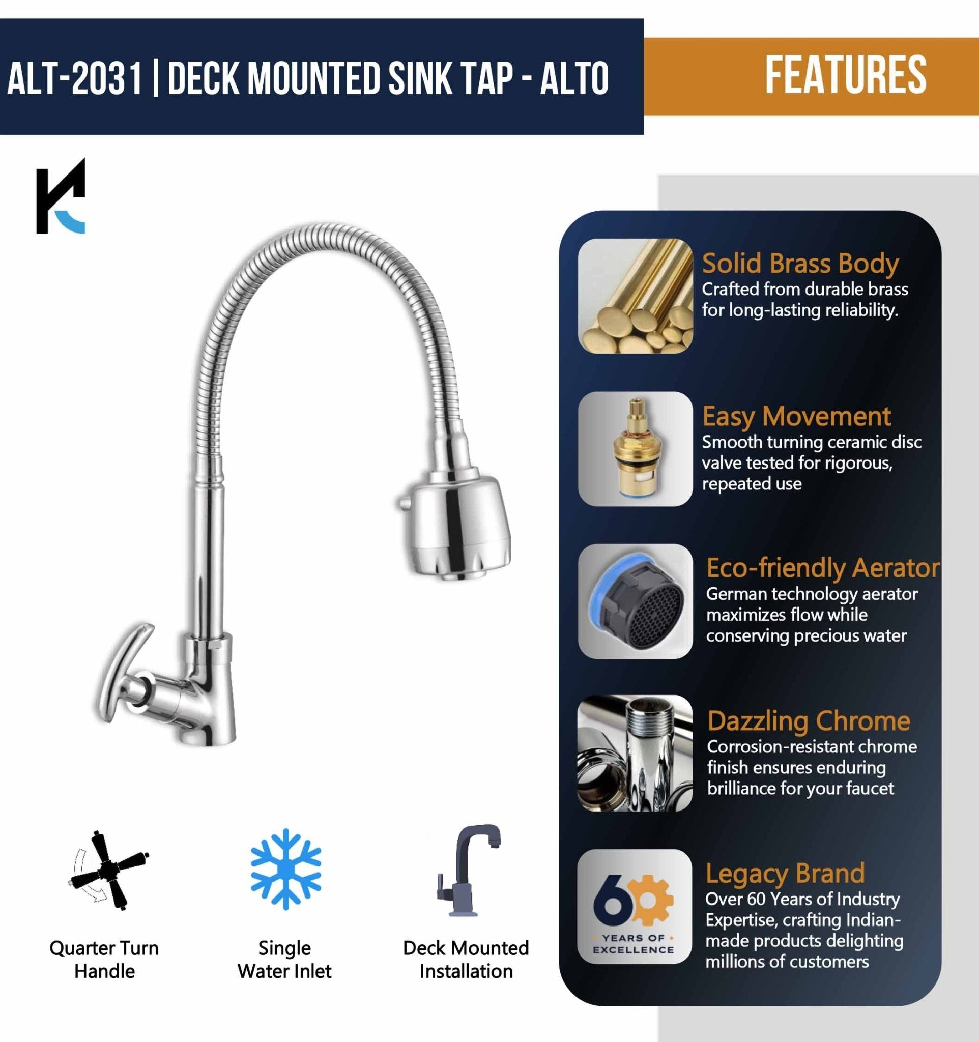 Alto Dual Flow Sink Tap - by Kamal - Alto - Kamal Bathware