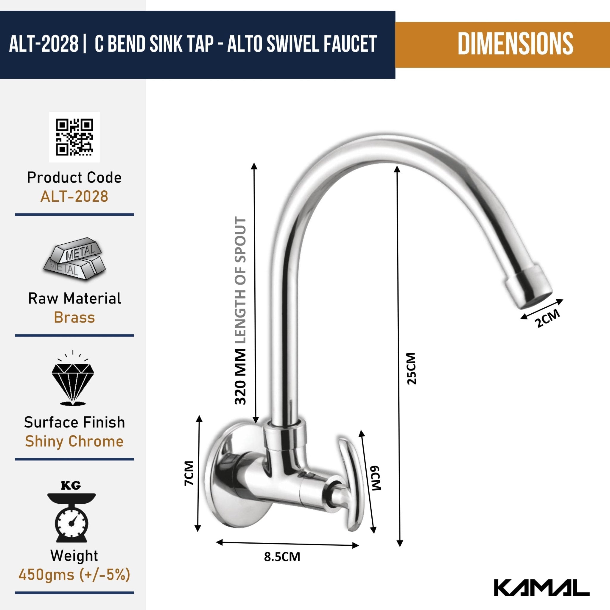 Alto Full Brass 180° Swivel Spout Gooseneck Faucet - by Kamal - Alto - Kamal Bathware
