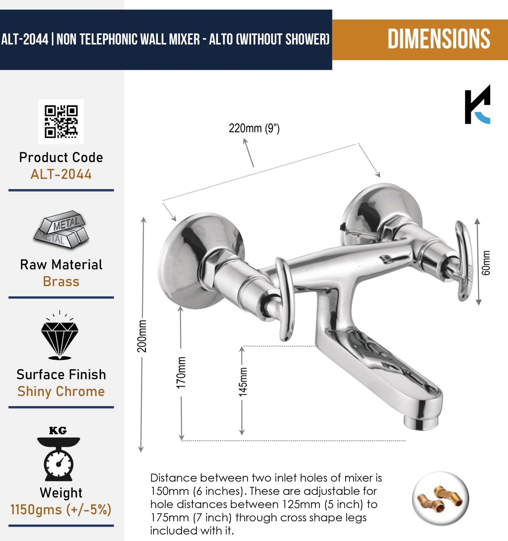 Alto Non - Telephonic Wall Mixer - by Kamal - Alto - Kamal Bathware