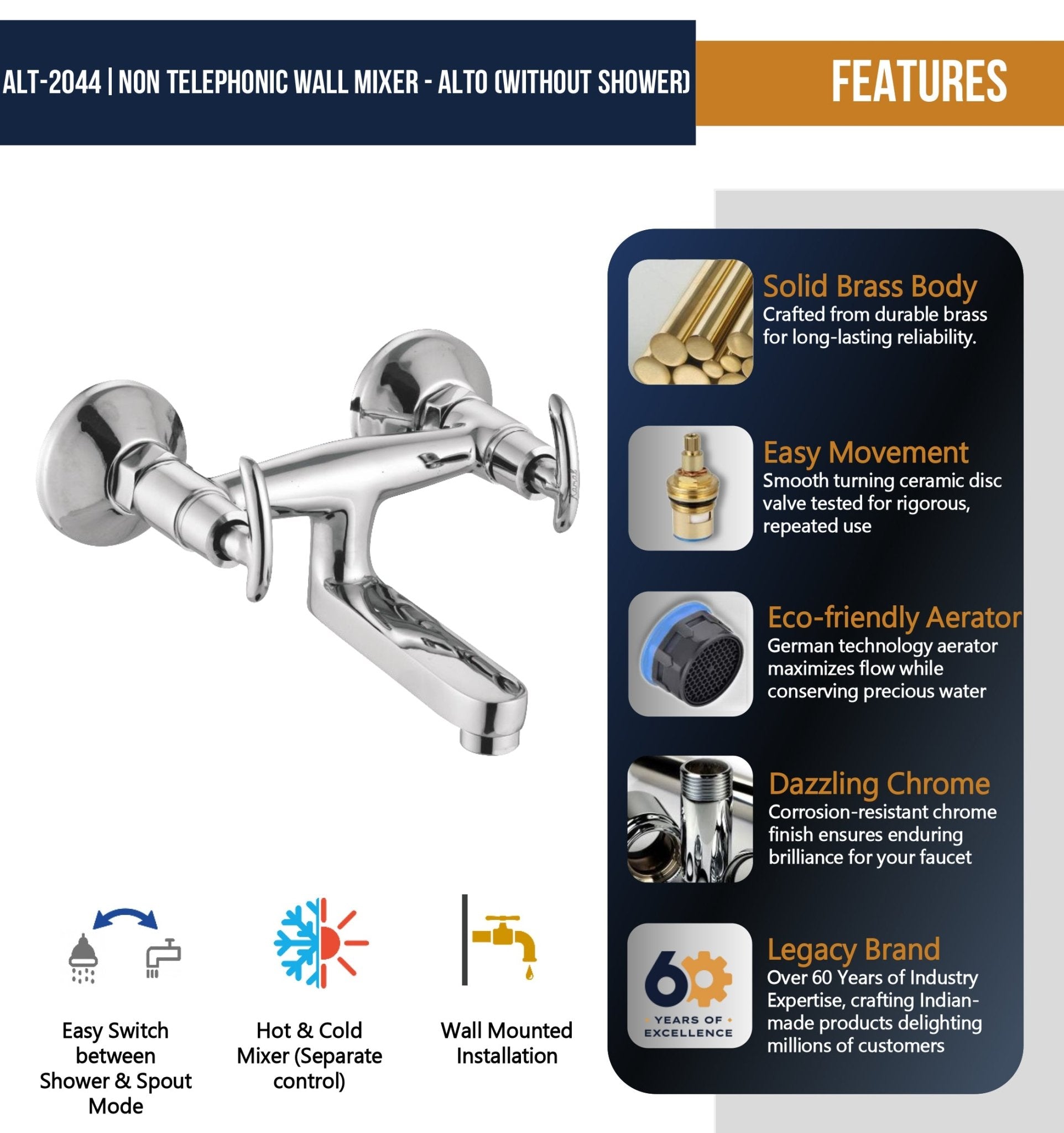 Alto Non - Telephonic Wall Mixer - by Kamal - Alto - Kamal Bathware