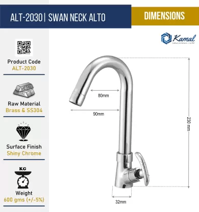 Alto Swan Neck (Full Brass) - by Kamal - Alto - Kamal Bathware