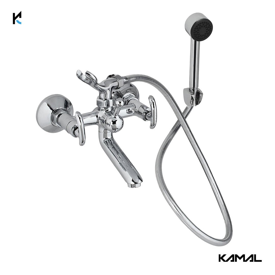 Alto Telephonic Wall Mixer with Crutch & Hand Shower (Full Brass) - by Kamal - Kamal Bathware