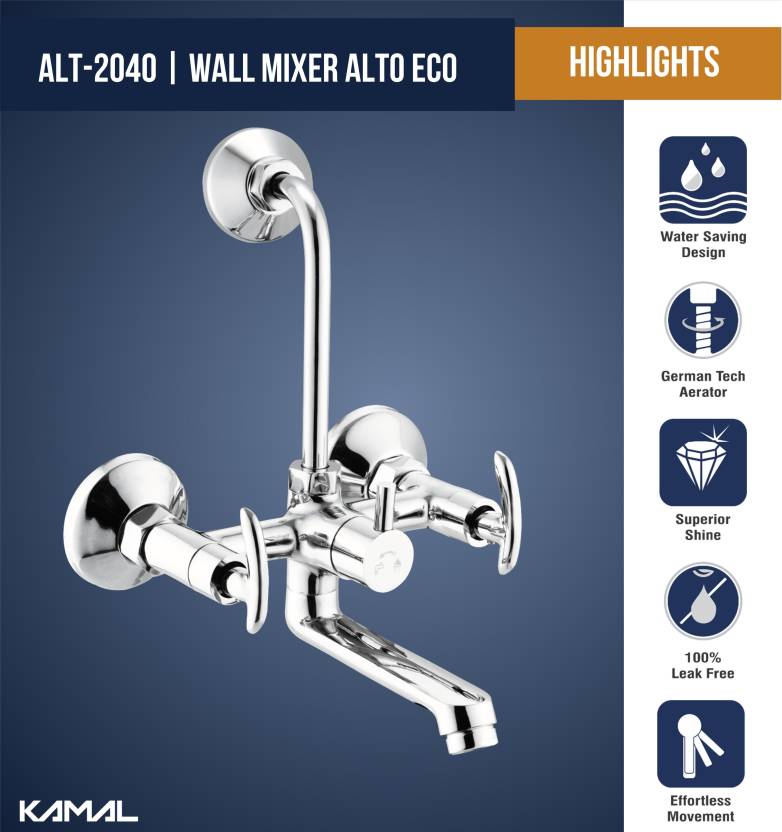 Alto Wall Mixer with L Bend Pipe (Full Brass) - by Kamal - Kamal Bathware