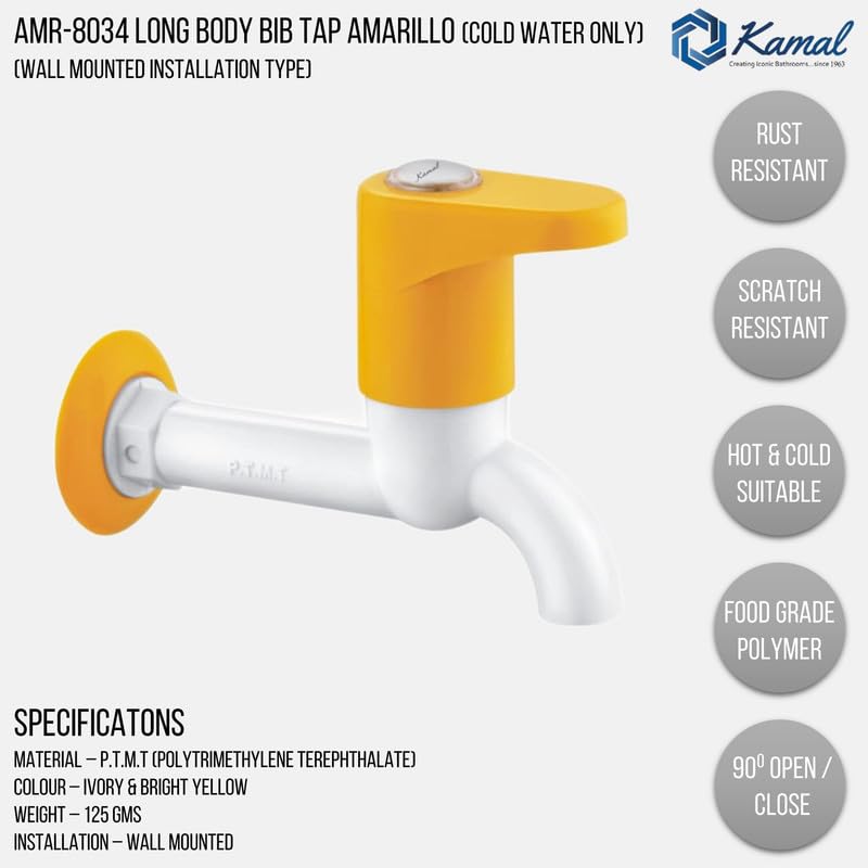 Amarillo Long Body Bib Tap (PTMT Plastic) - by Kamal - Amarillo - Kamal Bathware