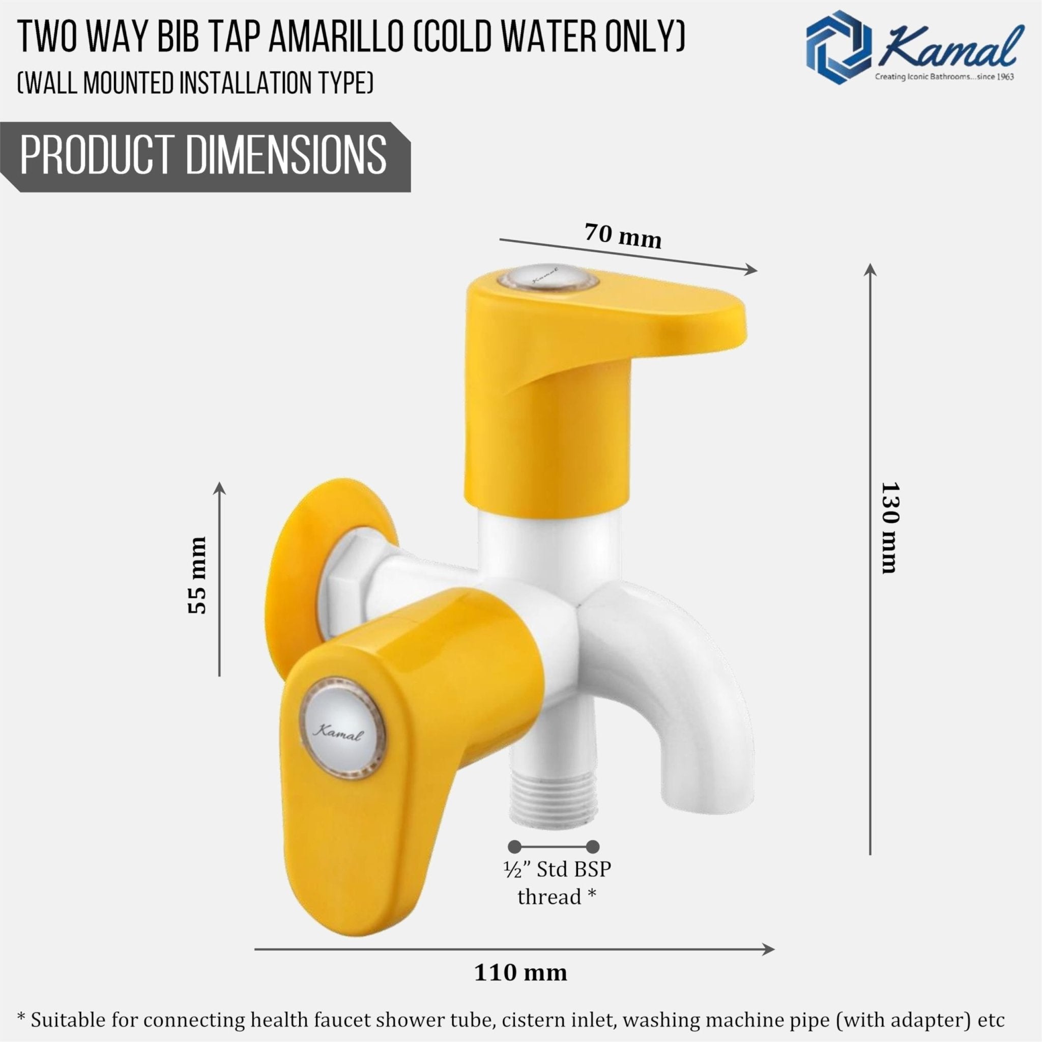 Amarillo Two Way Bib Tap (PTMT Plastic) - By Kamal - Kamal Bathware