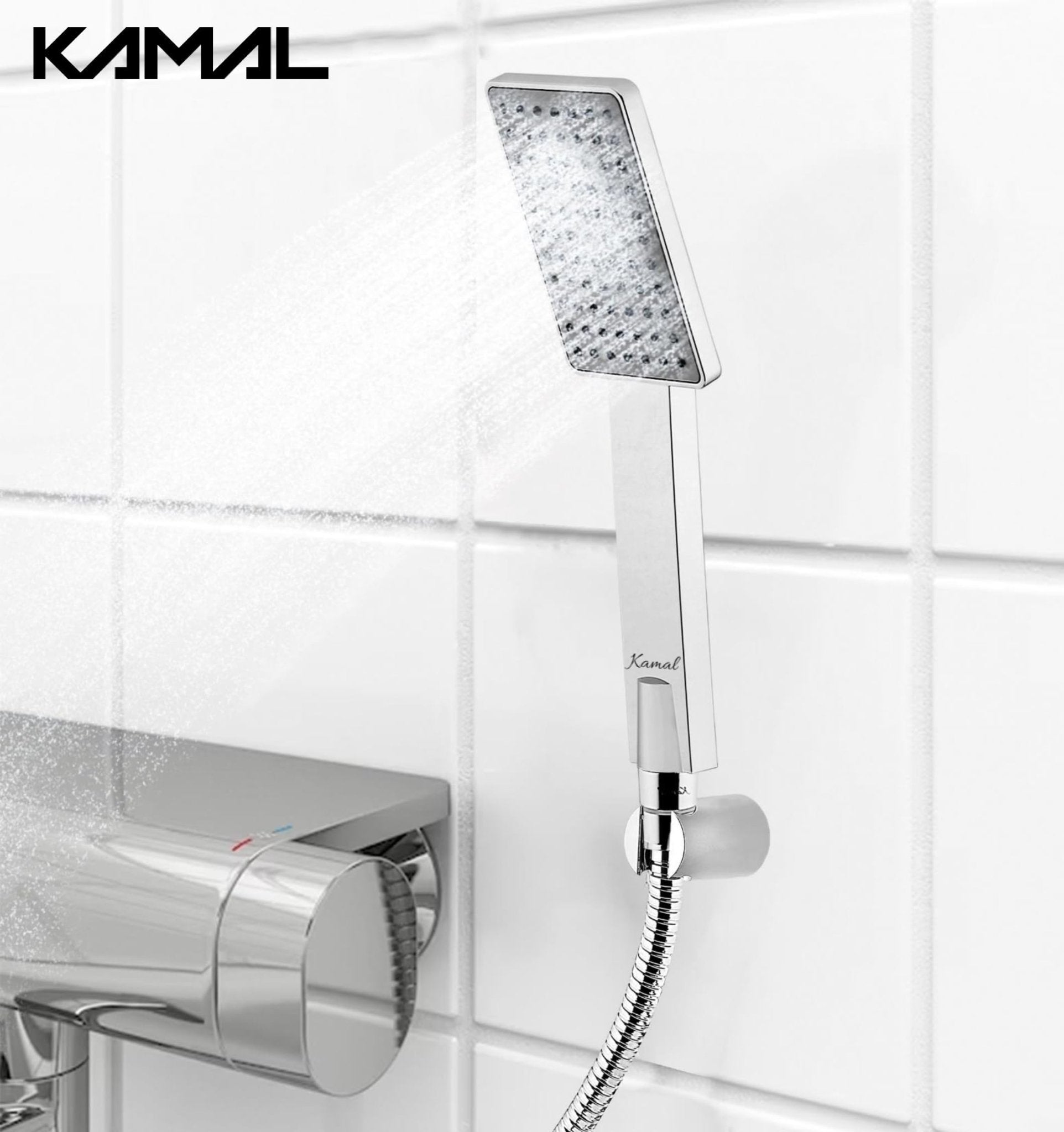 Arch Hand Rain Shower with ABS Shower Tube & Wall Hook (Silver, Chrome Finish) - by Kamal - Arch - Kamal Bathware