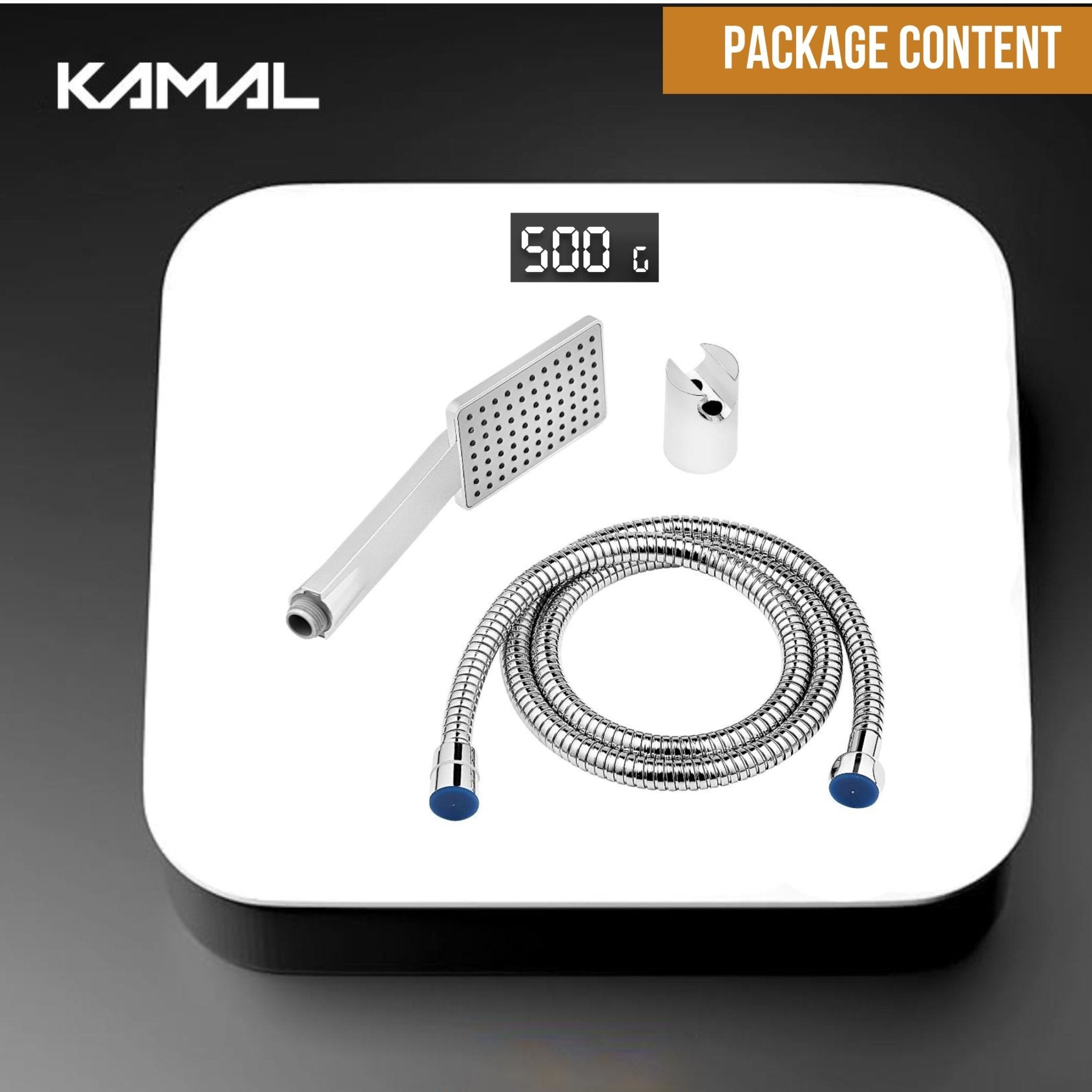 Arch Hand Rain Shower with ABS Shower Tube & Wall Hook (Silver, Chrome Finish) - by Kamal - Arch - Kamal Bathware