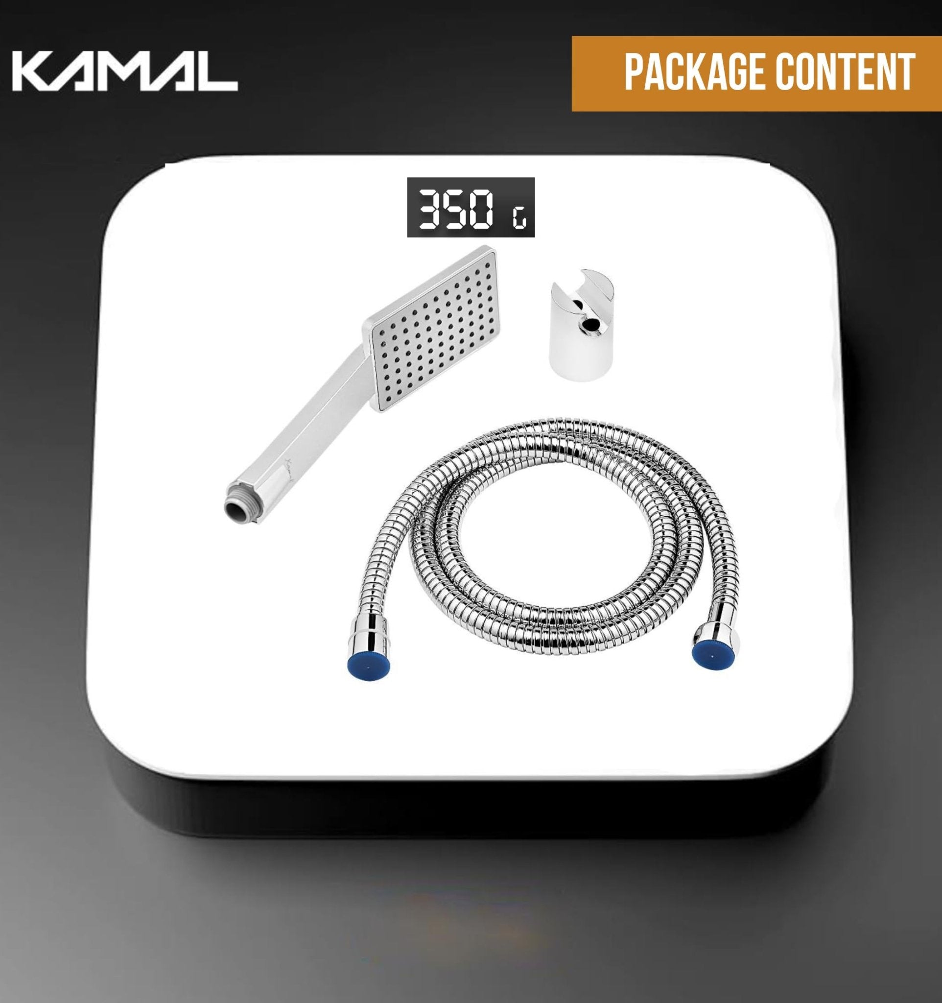 Arch Hand Rain Shower with ABS Shower Tube & Wall Hook (Silver, Chrome Finish) - by Kamal - Arch - Kamal Bathware