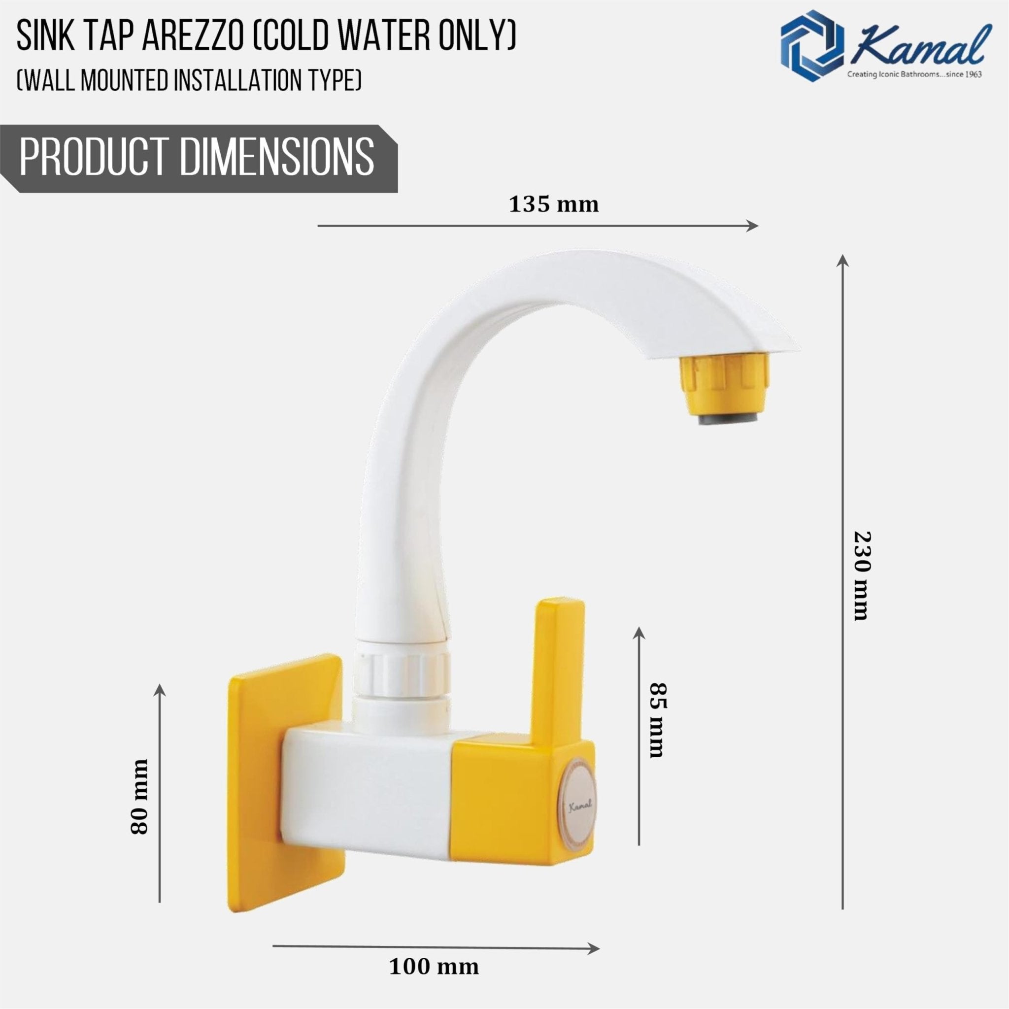 Arezzo Sink Tap (Full Brass) - by Kamal - Kamal Bathware
