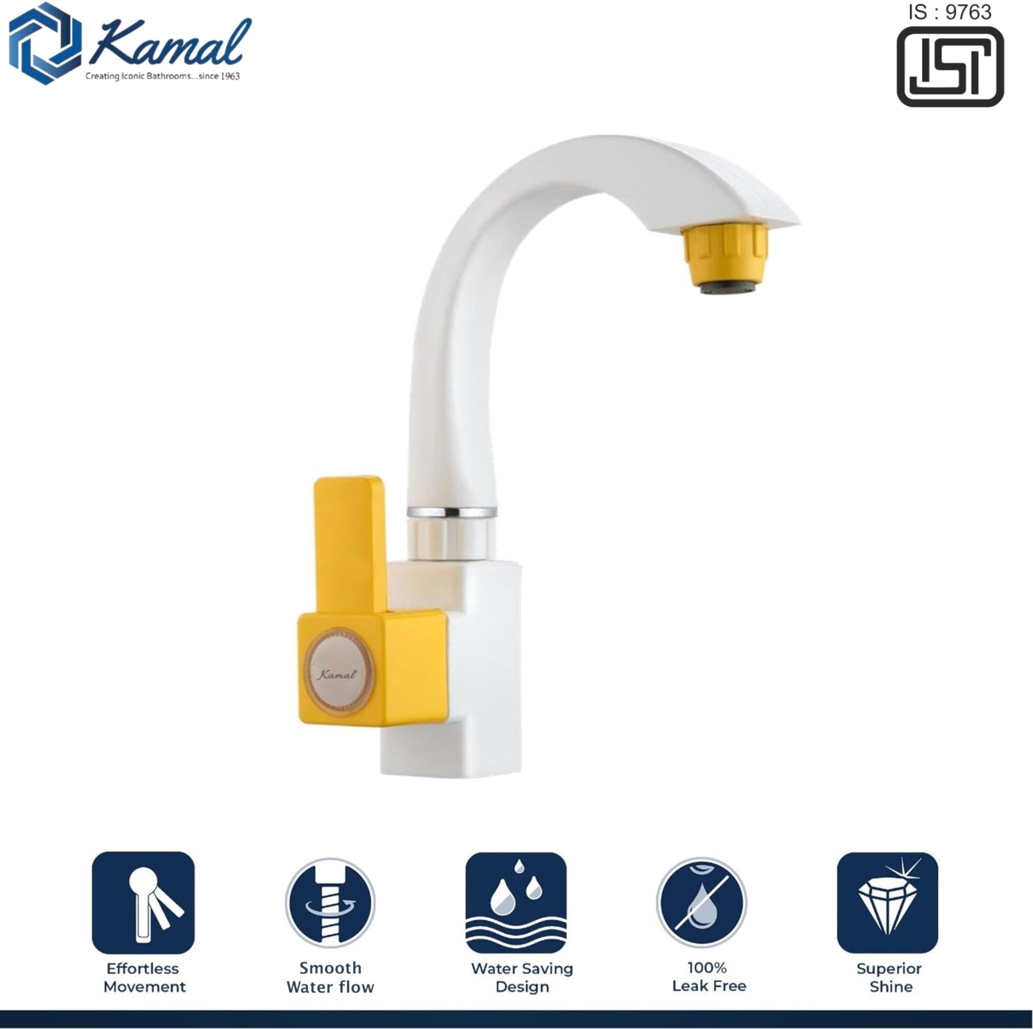 Arezzo Swan Neck Pillar Basin Tap (PTMT Plastic) - by Kamal - Kamal Bathware