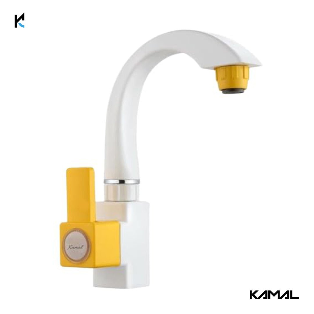 Arezzo Swan Neck Pillar Basin Tap (PTMT Plastic) - by Kamal - Kamal Bathware