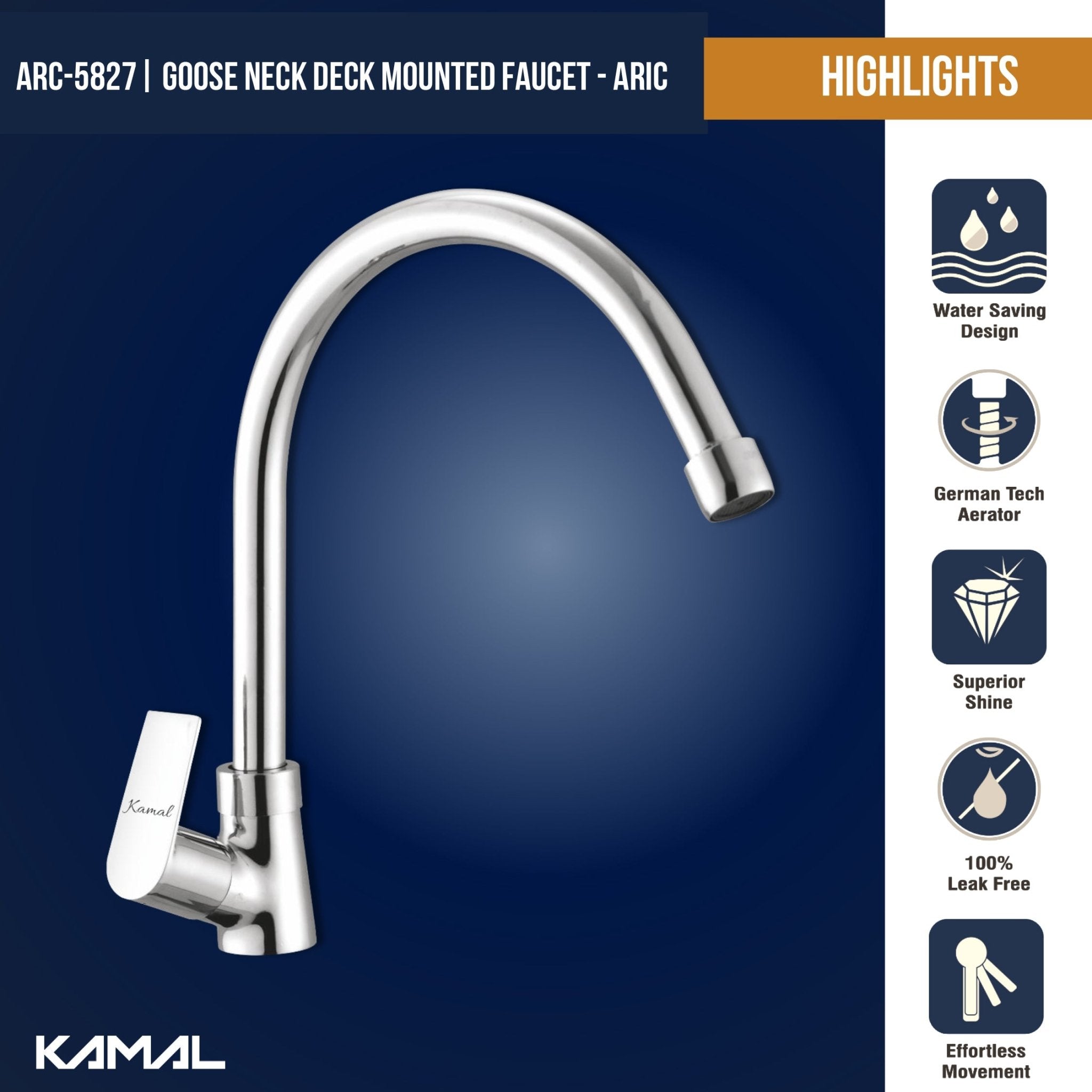 Aric C - Bend Spout Gosseneck Sink Faucet (Full Brass) - by Kamal - Aric - Kamal Bathware