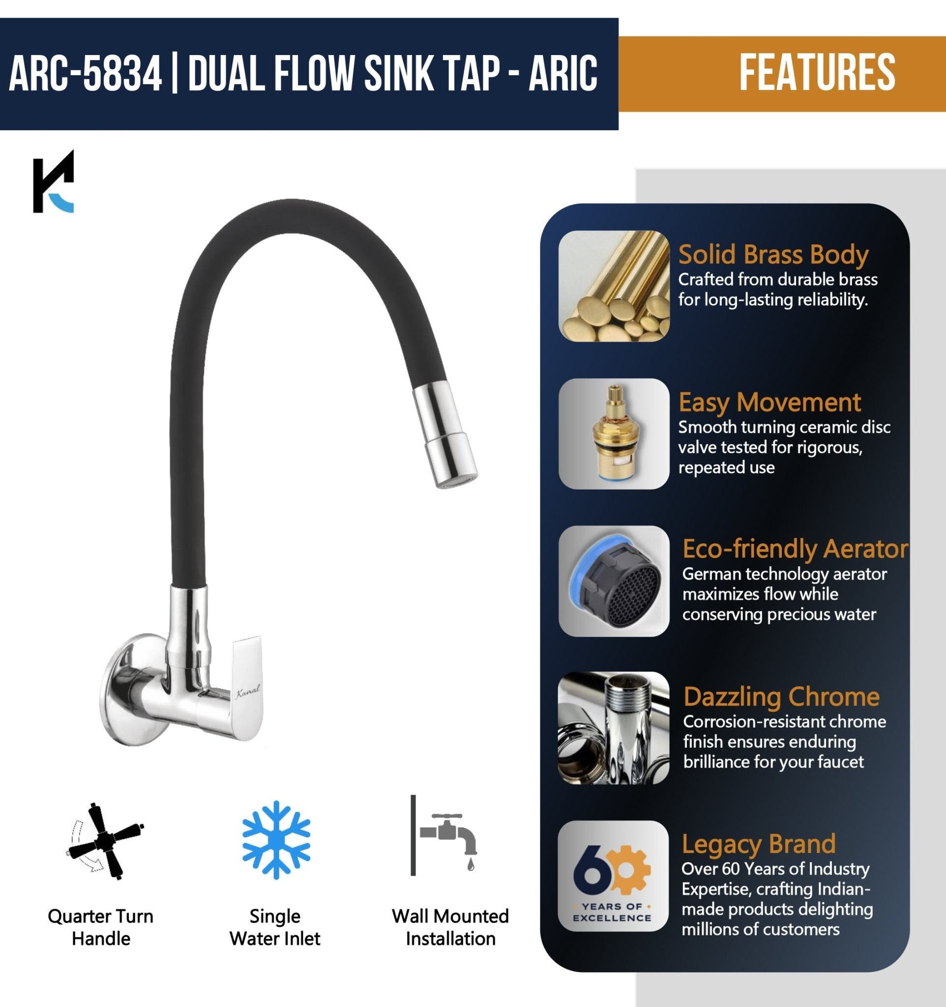 Aric Dual Flow Sink Tap – by Kamal - Aric - Kamal Bathware