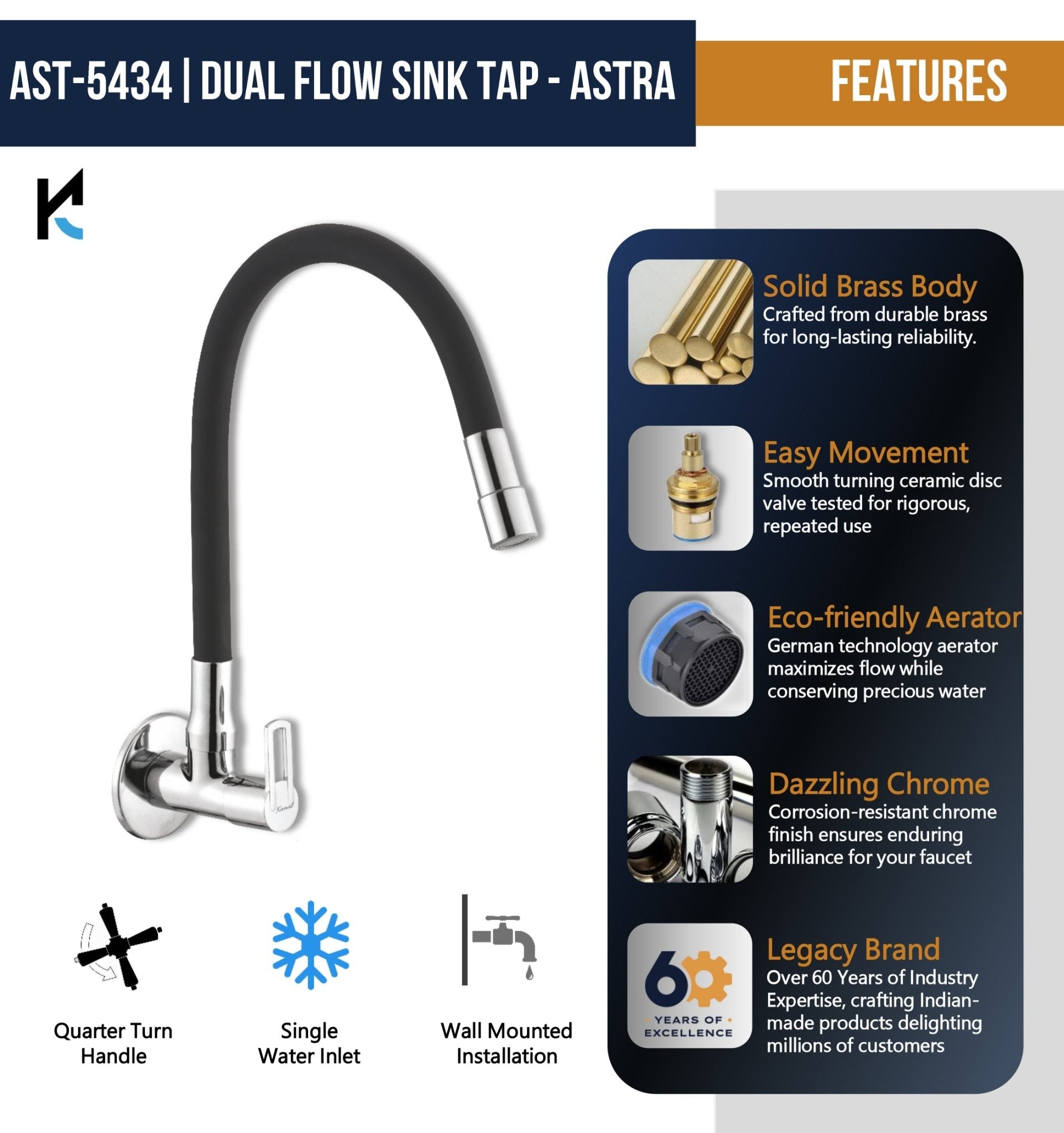 Astra Dual Flow Sink Tap – by Kamal - Astra - Kamal Bathware