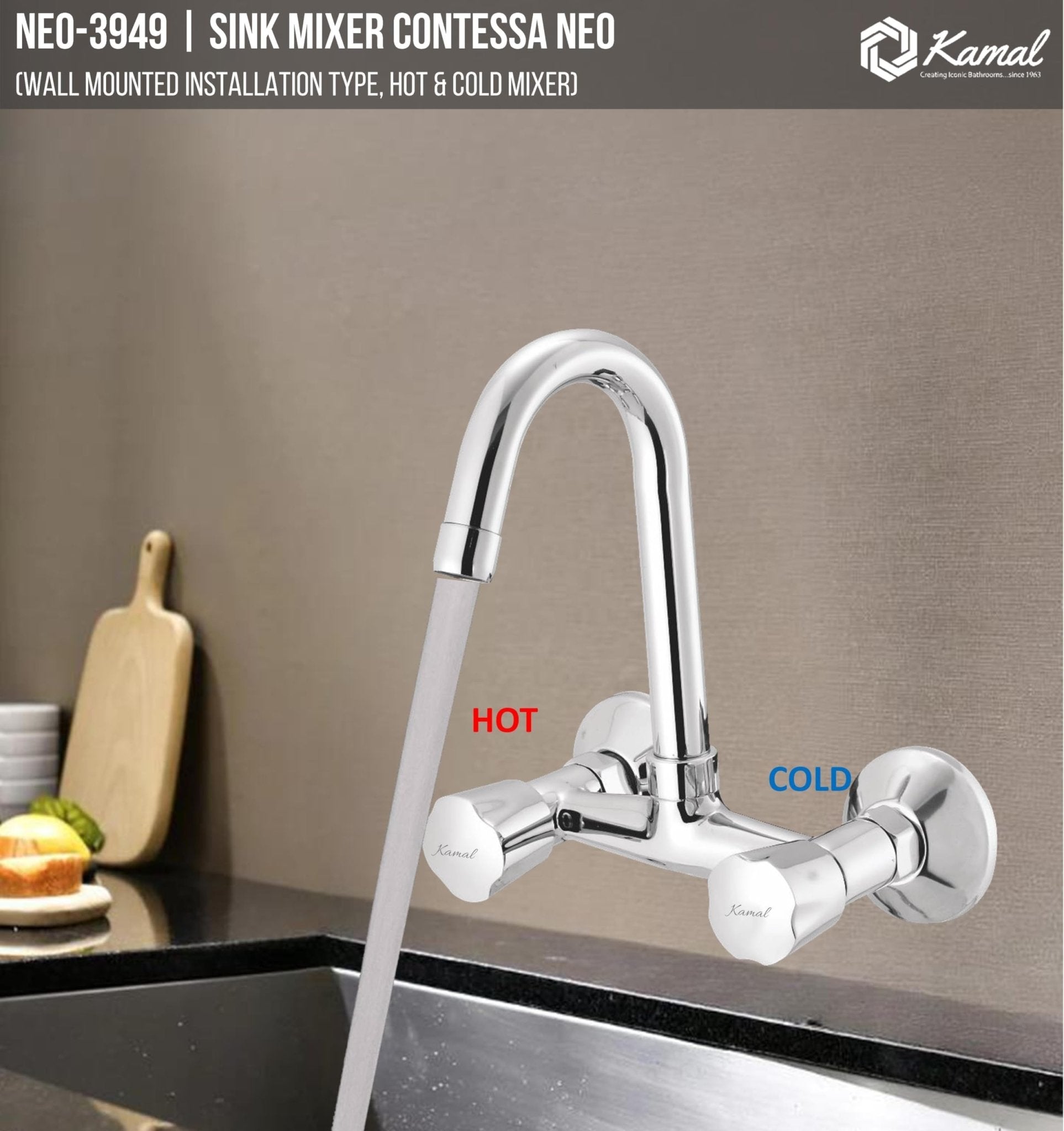 Contessa Neo Sink Mixer (Full Brass) - by Kamal - Contessa Neo - Kamal Bathware