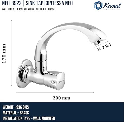 Contessa Neo Sink Tap (Full Brass) - by Kamal - Contessa Neo - Kamal Bathware