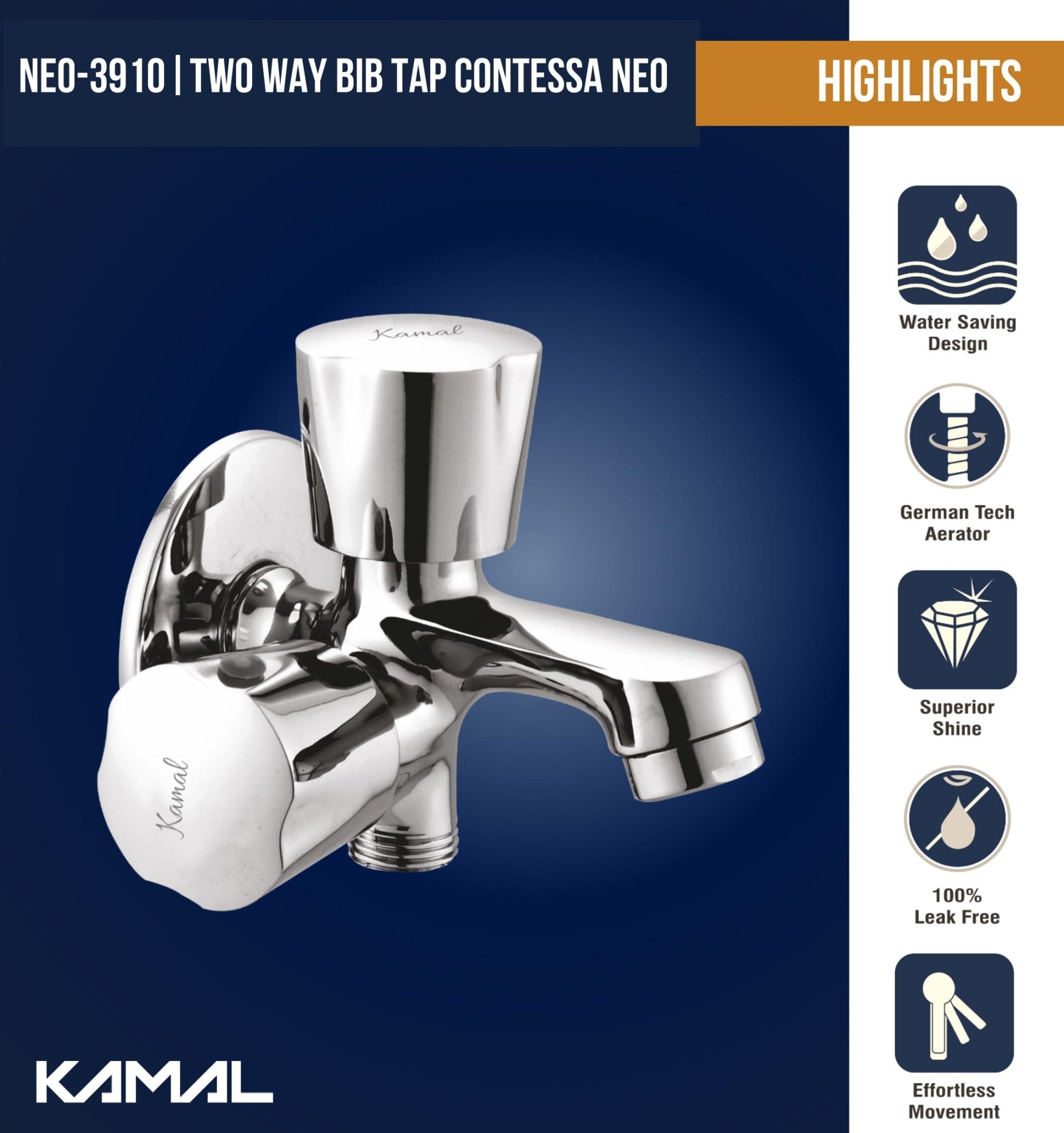 Contessa Neo Two Way Bib Tap (Full Brass) - by Kamal - Contessa Neo - Kamal Bathware