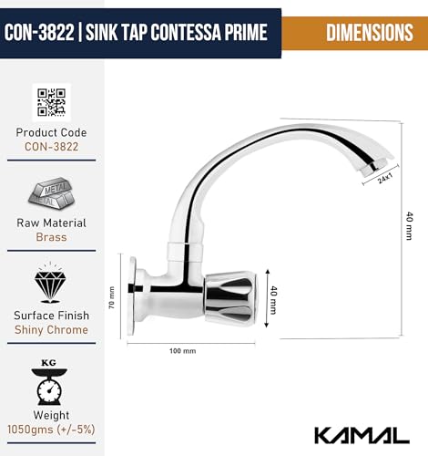 Contessa Prime Sink Tap (Full Brass) - by Kamal - Kamal Bathware