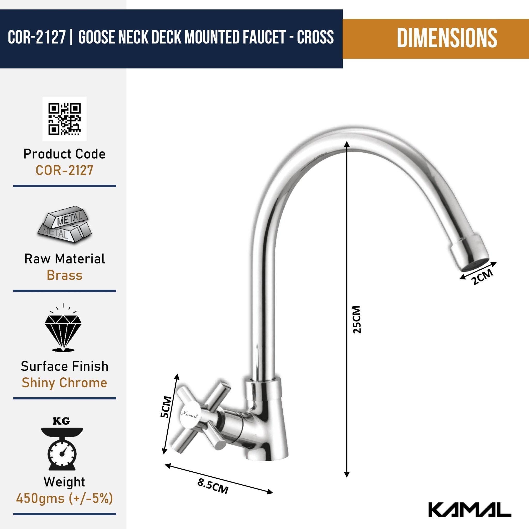 Cross C - Bend Spout Gosseneck Sink Faucet (Full Brass) - by Kamal - Cross - Kamal Bathware
