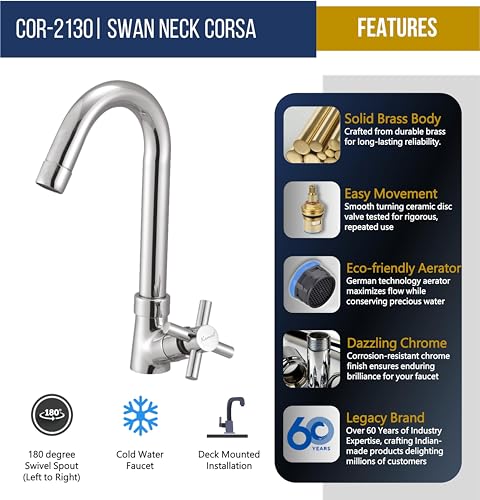 Cross Swan Neck (Full Brass) - by Kamal - Cross - Kamal Bathware
