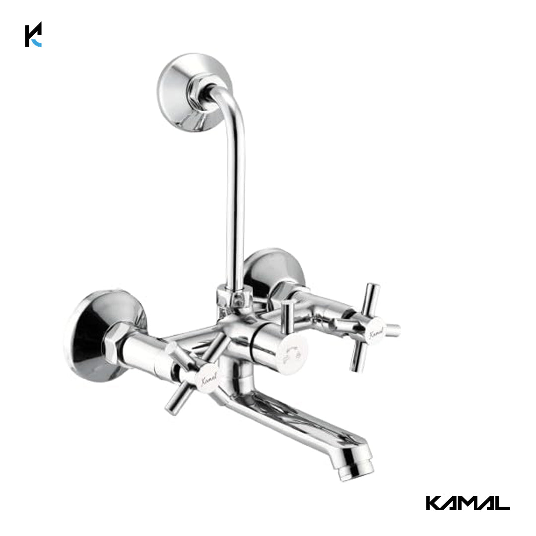 Cross Wall Mixer with L Bend Pipe (Full Brass) - by Kamal - Kamal Bathware