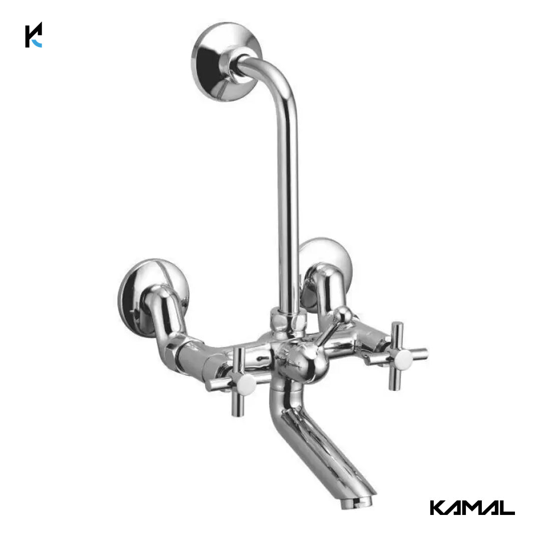 Cross Wall Mixer with L-Bend Pipe (Full Brass) - by Kamal - Kamal Bathware
