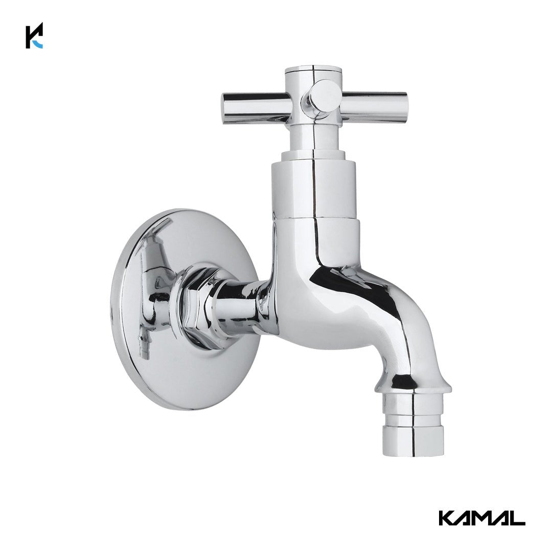Cross Washing Machine Bib Tap with Wall Flange (Full Brass) - by Kamal - Kamal Bathware