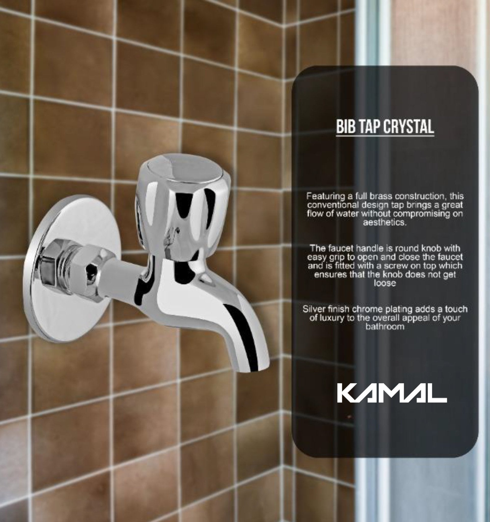 Crystal Full Brass Bib Cock (Full Brass) - by Kamal - Crystal - Kamal Bathware