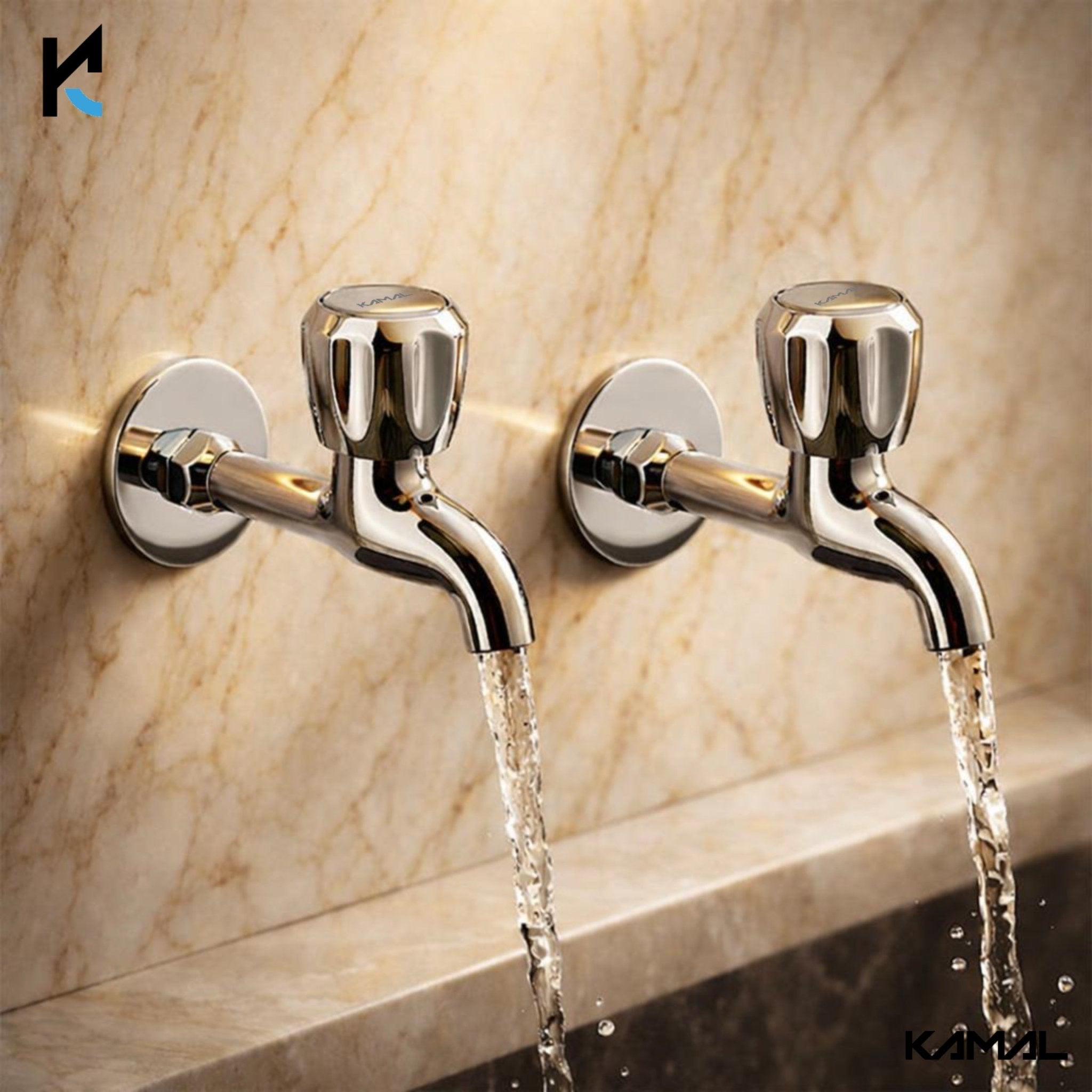 Crystal Full Brass Long Body Bib Cock Tap (Full Brass) - by Kamal - Crystal - Kamal Bathware