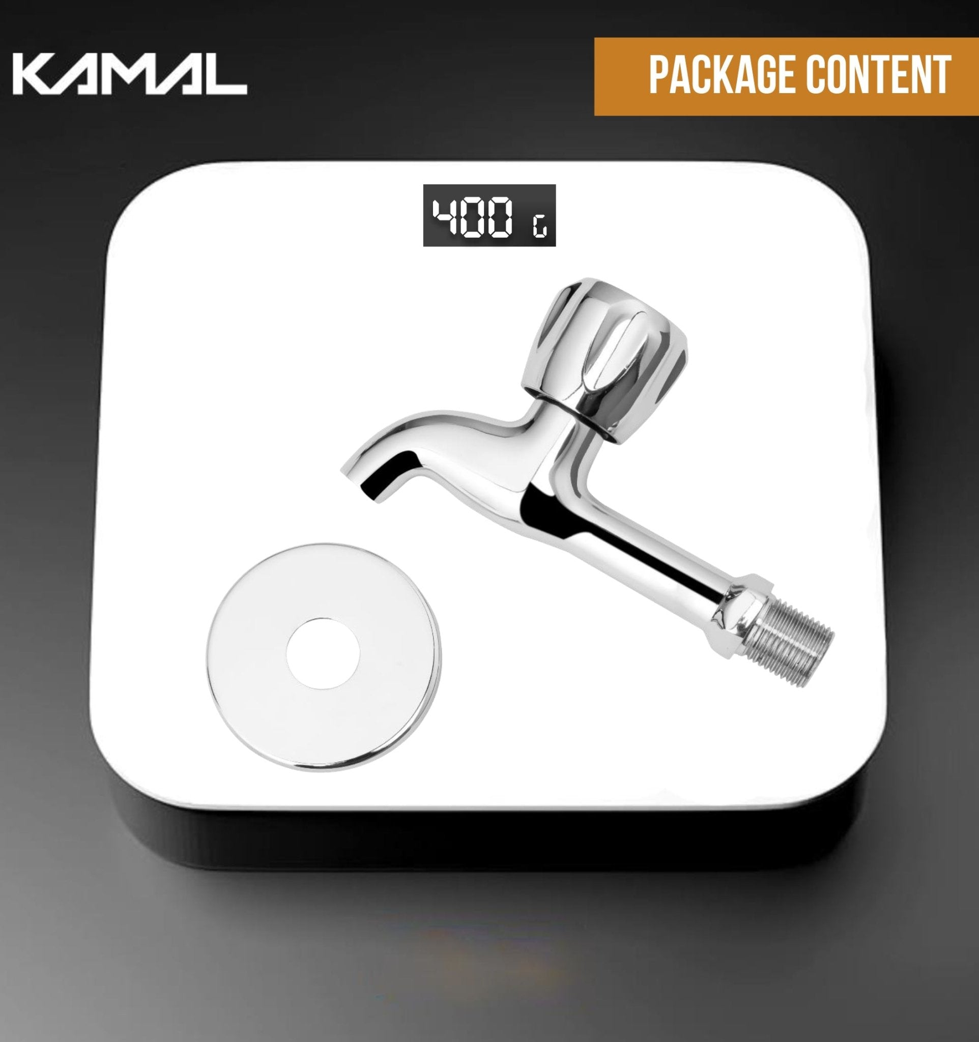 Crystal Full Brass Long Body Bib Cock Tap (Full Brass) - by Kamal - Kamal Bathware
