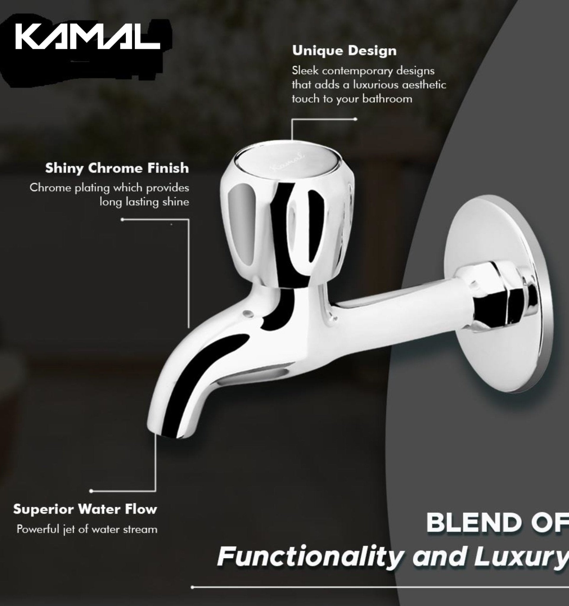 Crystal Full Brass Long Body Bib Cock Tap (Full Brass) - by Kamal - Kamal Bathware