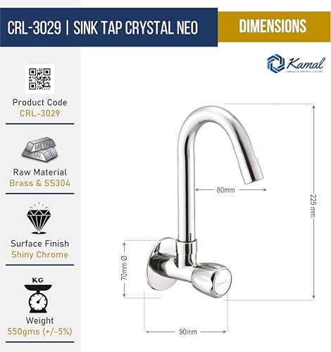 Crystal Neo Sink Tap (Full Brass) - by Kamal - Crystal - Kamal Bathware