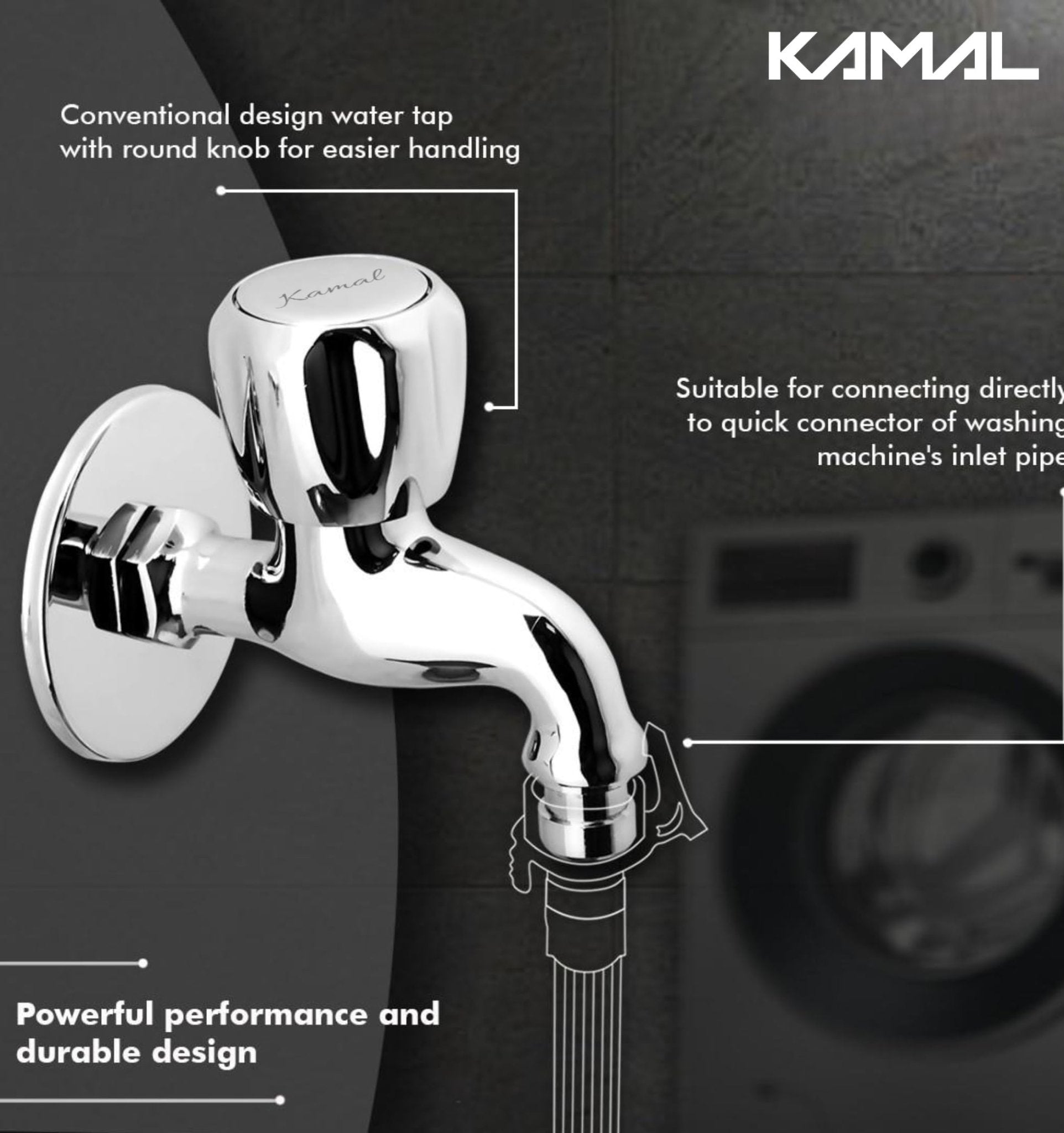 Crystal Washing Machine Bib Tap (Full Brass) - by Kamal - Kamal Bathware
