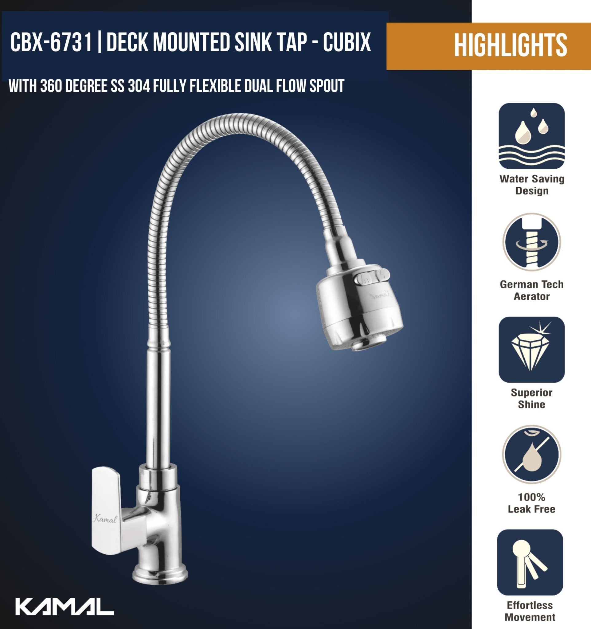 Cubix Dual Flow Heavy Body Sink Tap – by Kamal - Cubix - Kamal Bathware
