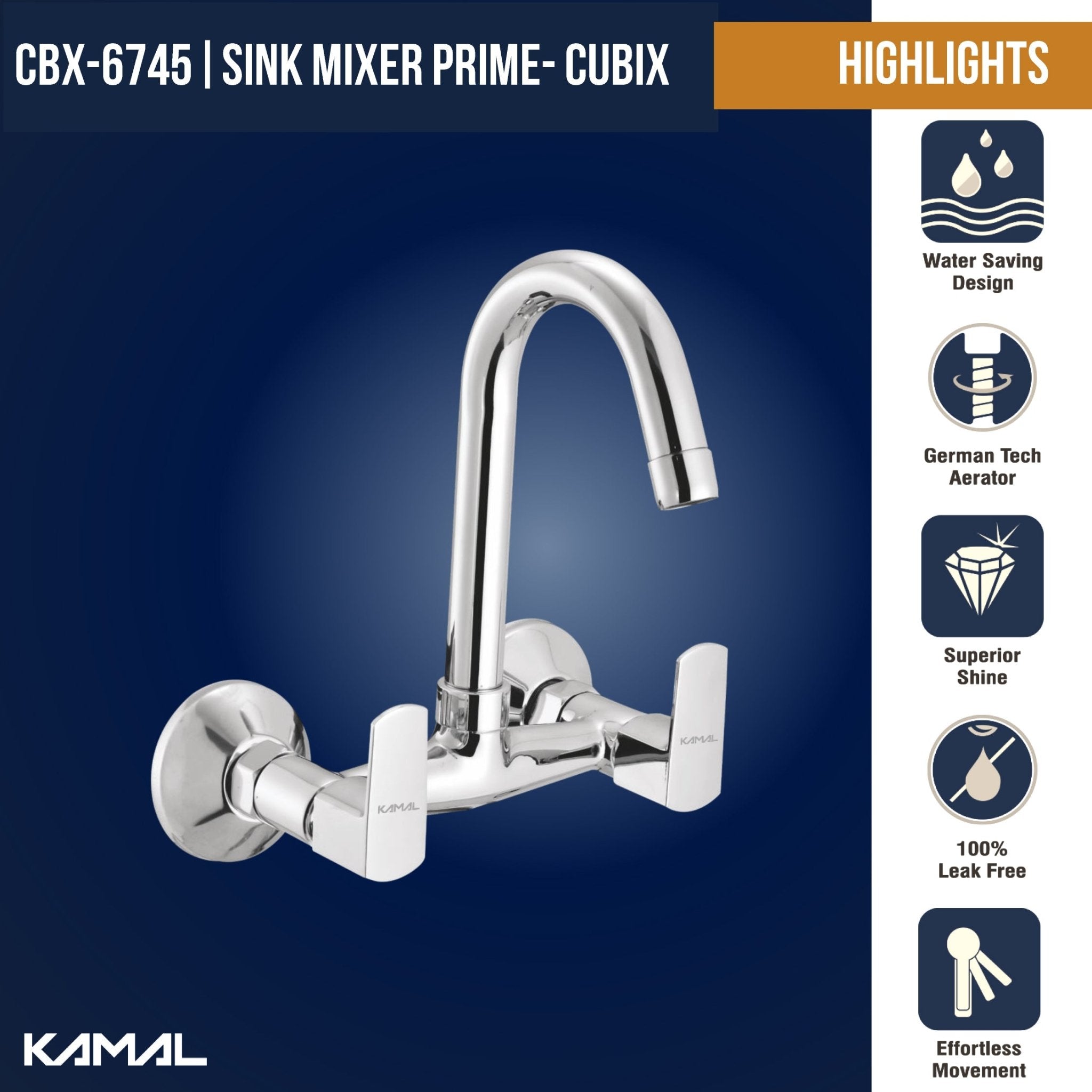 Cubix Prime Sink Mixer - Hot & Cold Mixer Faucet (Full Brass) - by Kamal - Cubix Prime - Kamal Bathware