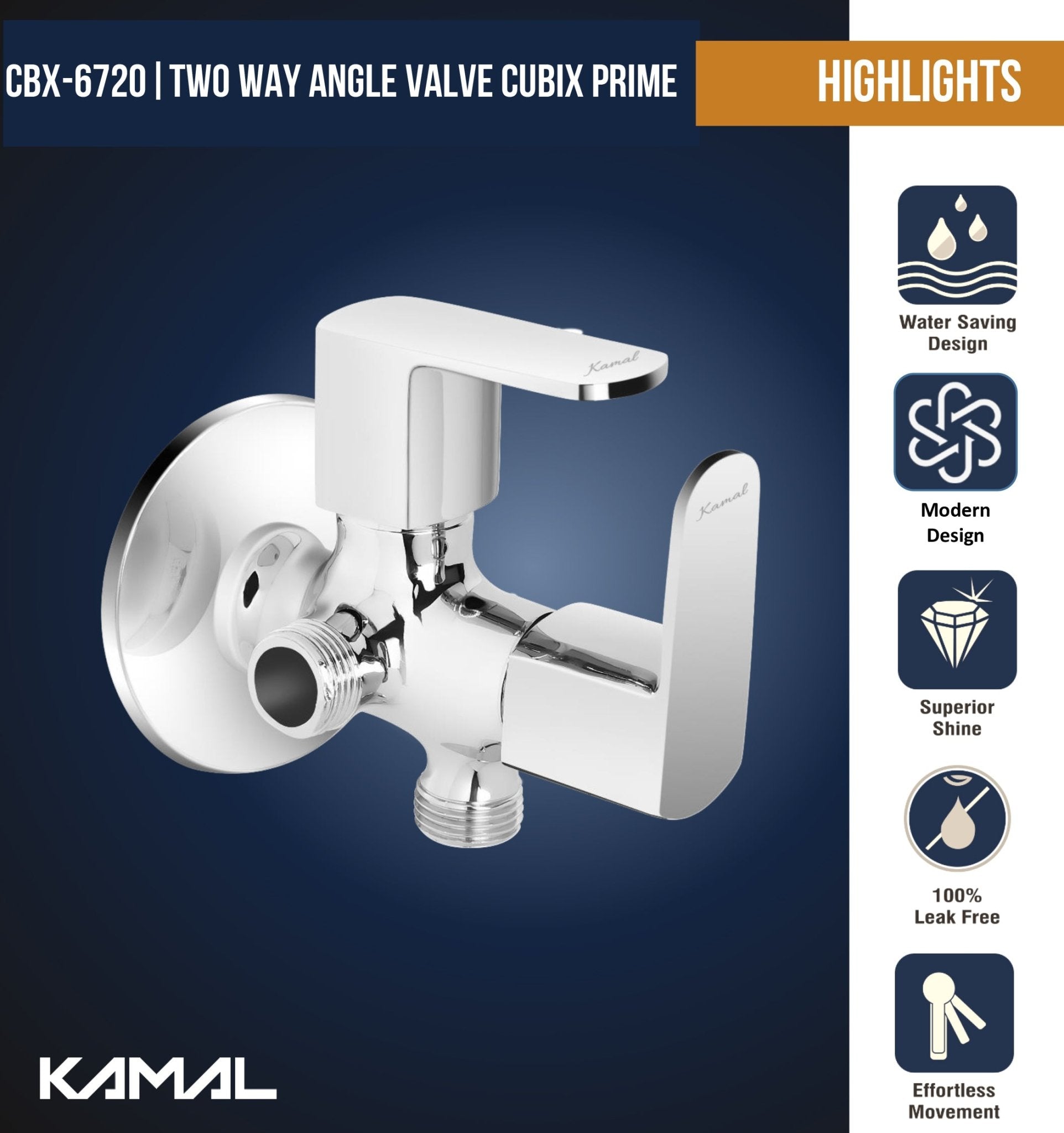 Cubix Prime Two in One Angle Valve (Full Brass) - by Kamal - Kamal Bathware