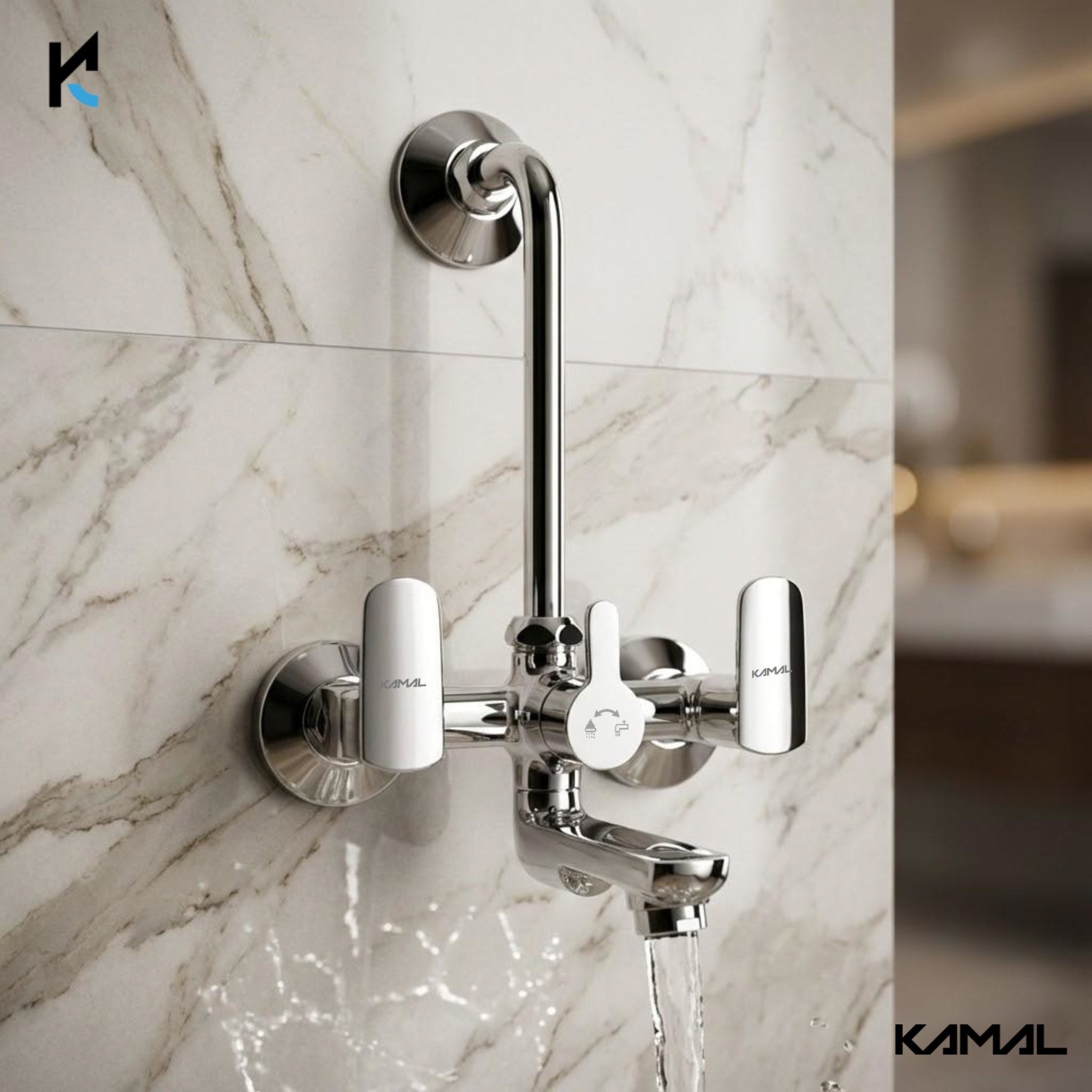 Cubix Prime Wall Mixer with L Bend Pipe (Full Brass) - by Kamal - Cubix Prime - Kamal Bathware