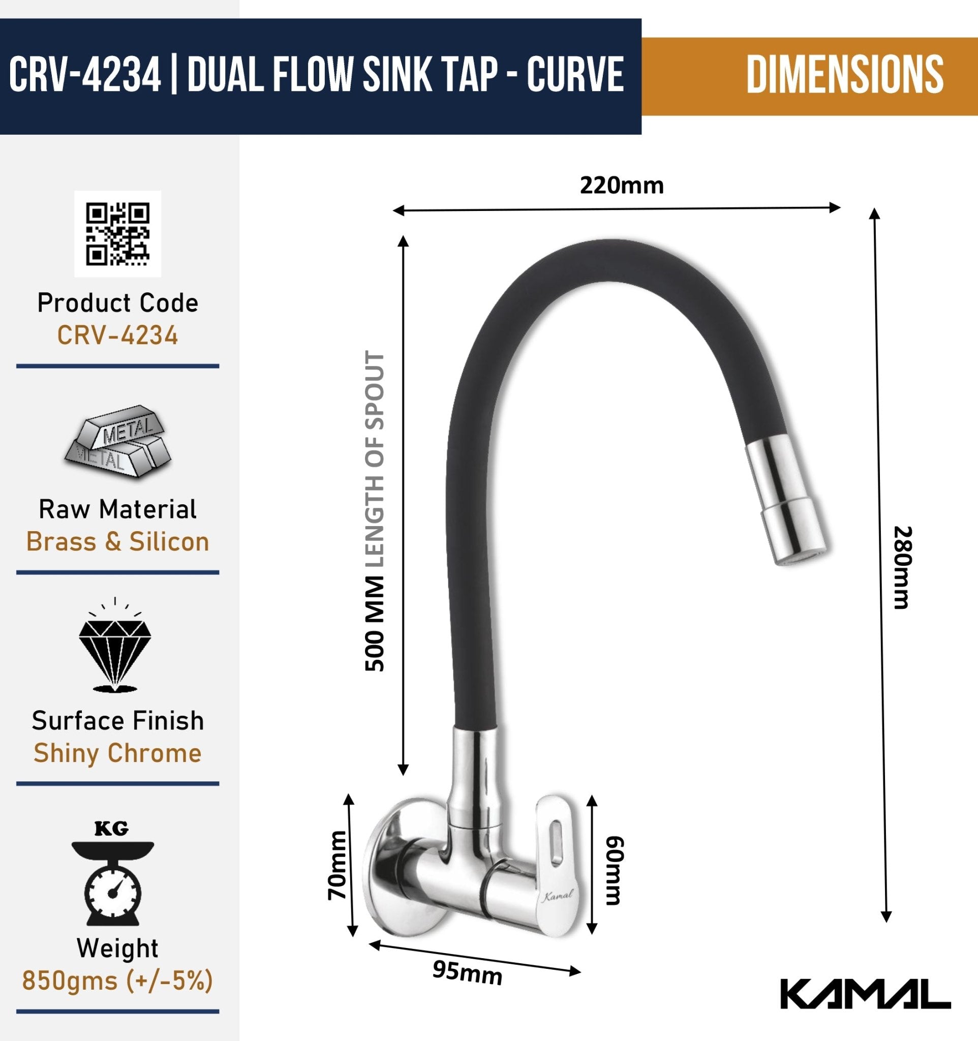 Curve Dual Flow Sink Tap – by Kamal - Curve - Kamal Bathware