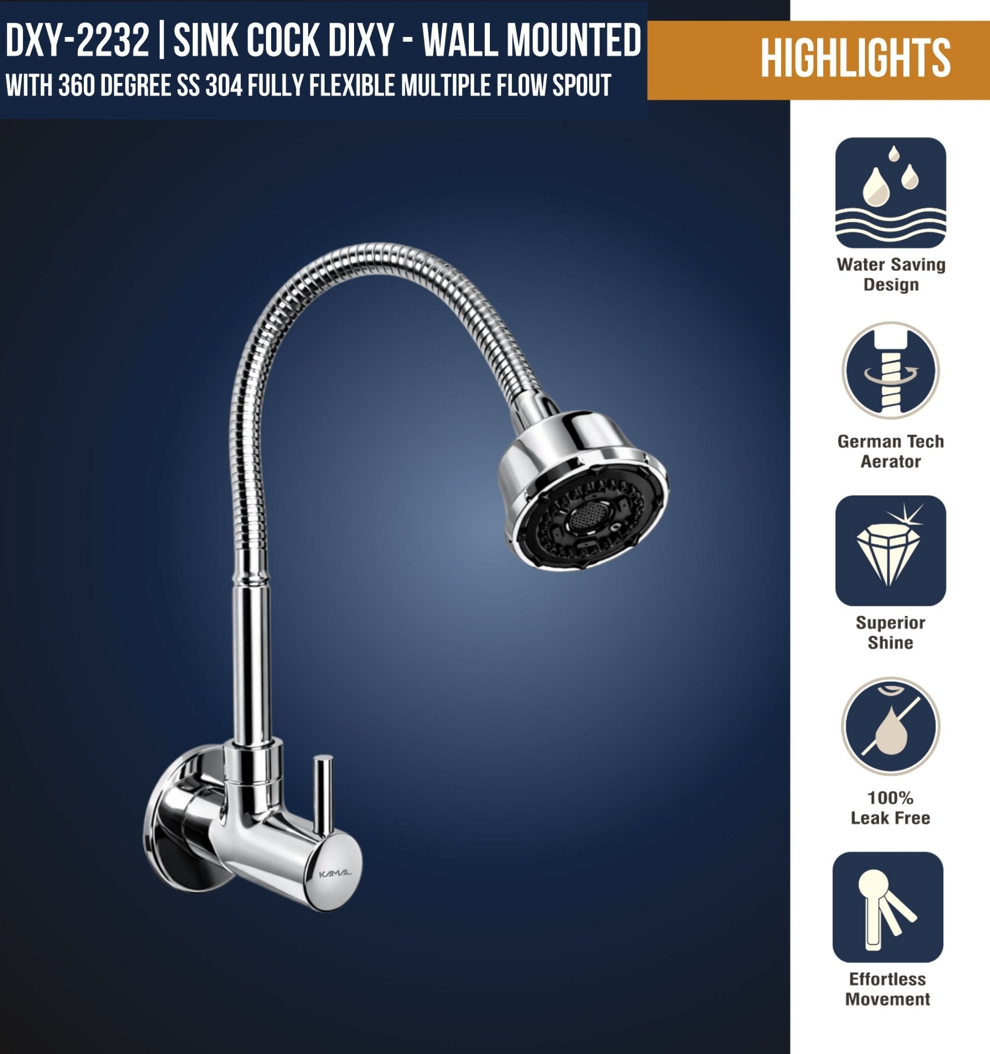 Dixy Brass Sink Spray (Brass & SS Steel) - by Kamal - Dixy - Kamal Bathware