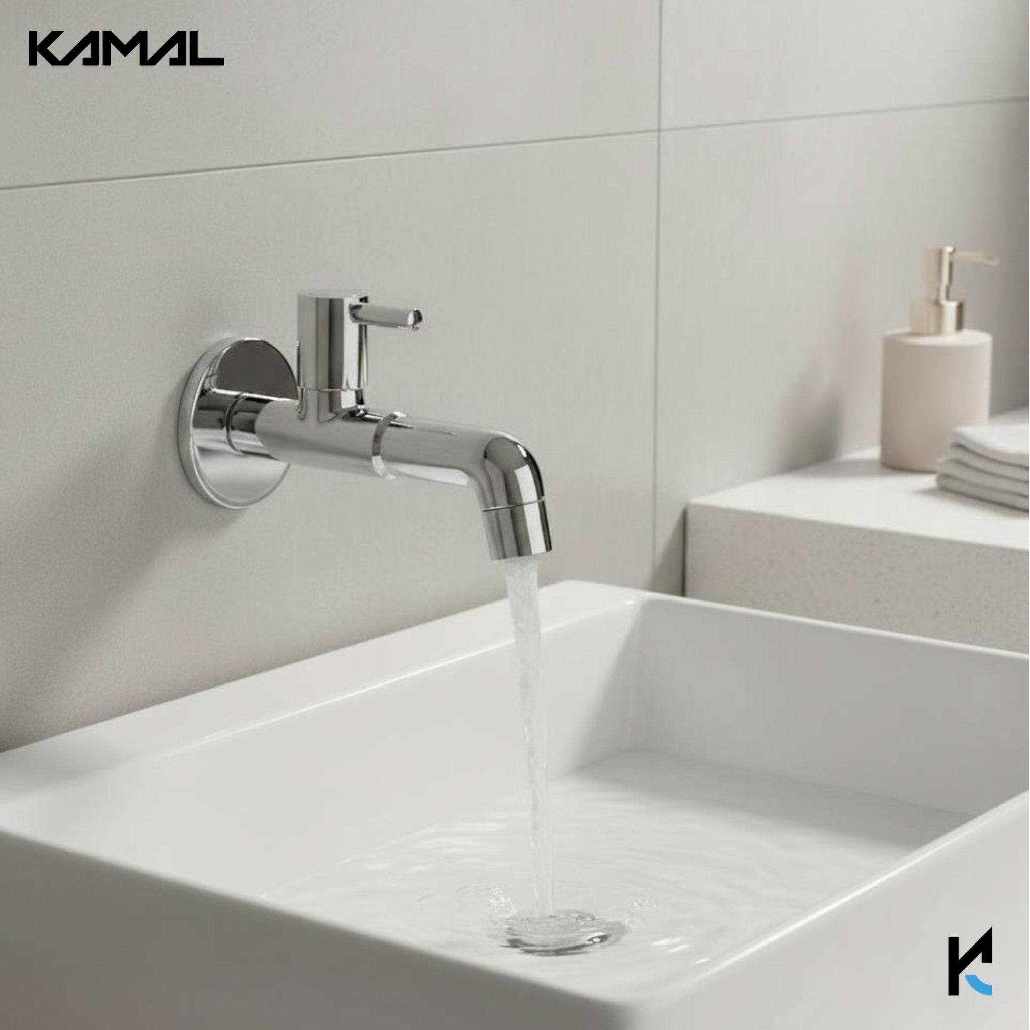 Dixy Long Body Bib Tap with Wall Flange (Full Brass) - by Kamal - Dixy - Kamal Bathware