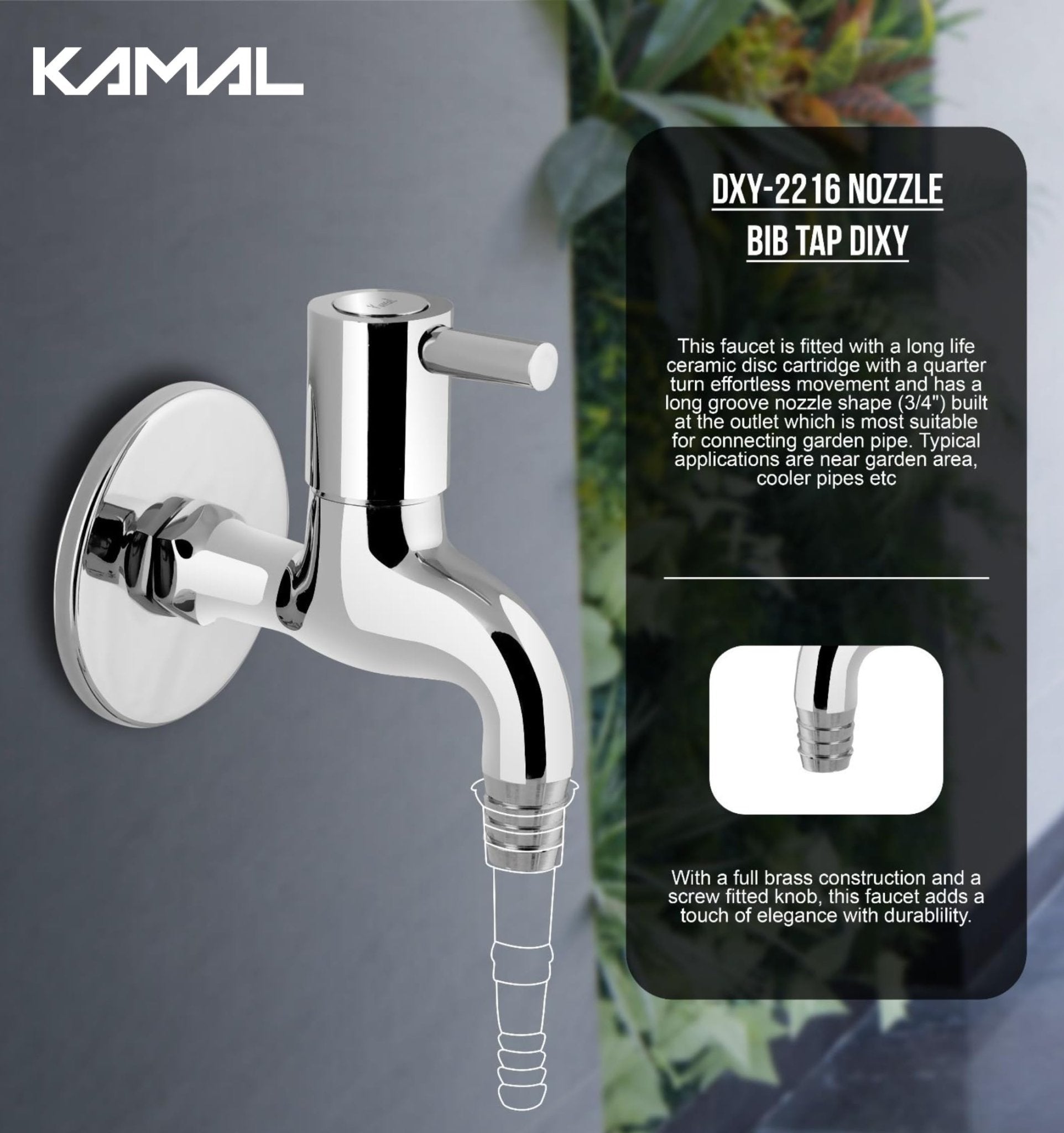 Dixy Nozzle Bib Tap with Wall Flange (Full Brass) - by Kamal - Dixy - Kamal Bathware