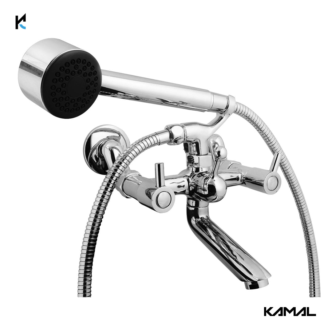 Dixy Telephonic Wall Mixer with Crutch & Hand Shower (Full Brass) - by Kamal - Dixy - Kamal Bathware