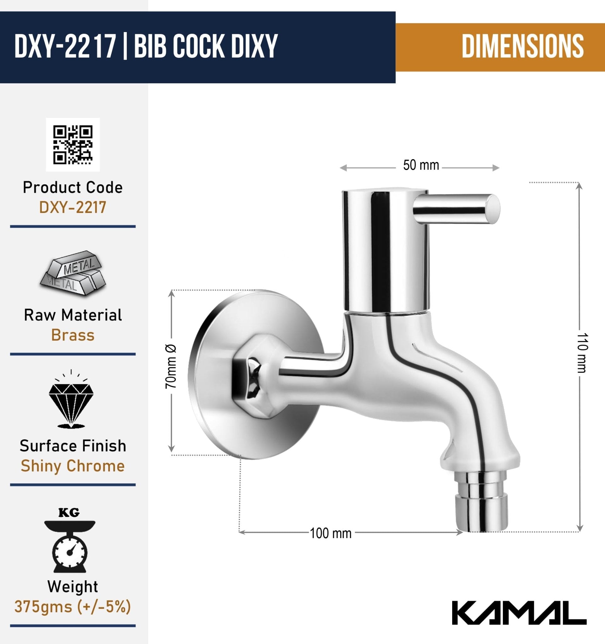 Dixy Washing Machine Bib Tap Faucet with Wall Flange (Full Brass) - by Kamal - Dixy - Kamal Bathware